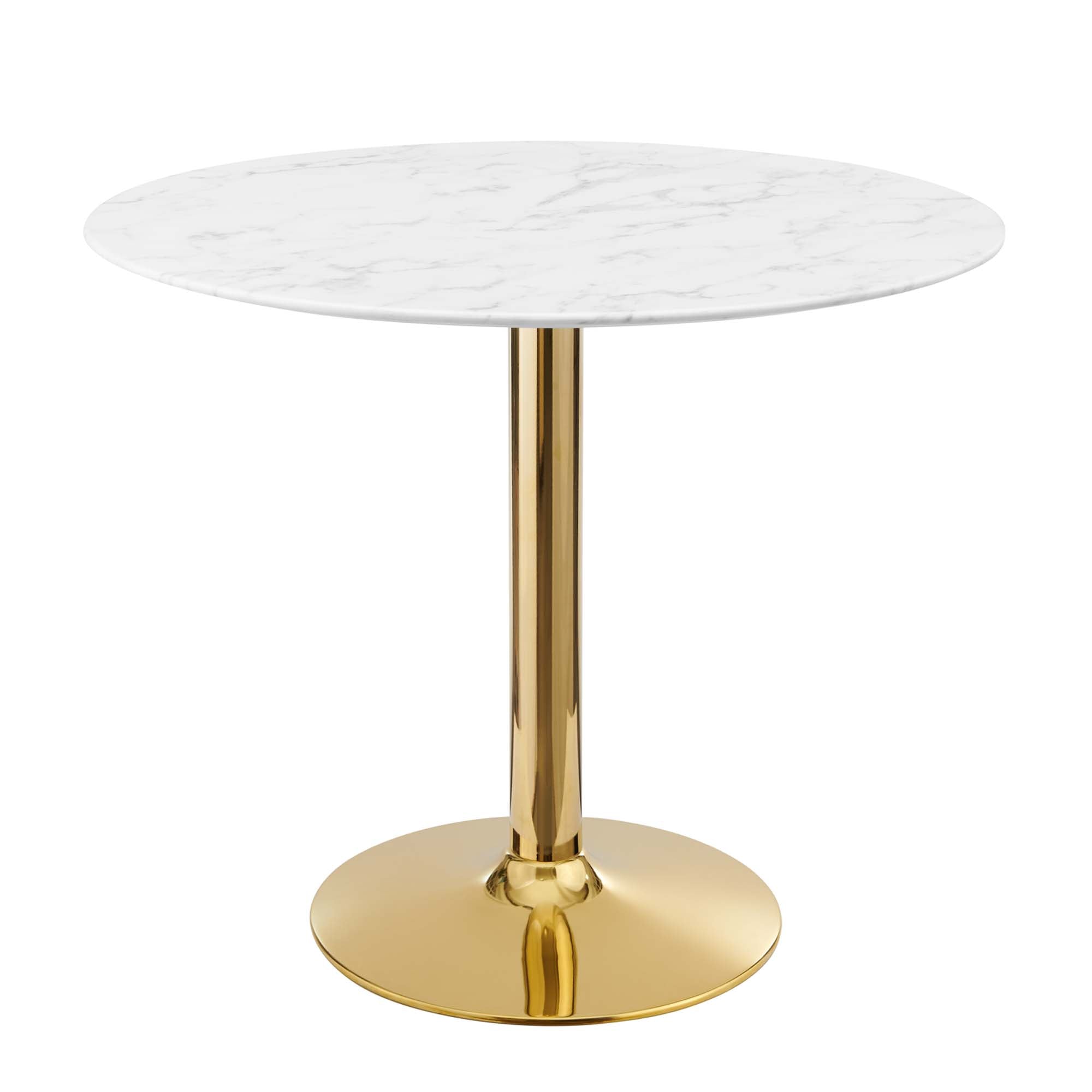 Crest Round Artificial Marble Dining Table – Gold Pedestal Base 35" Denmark Home