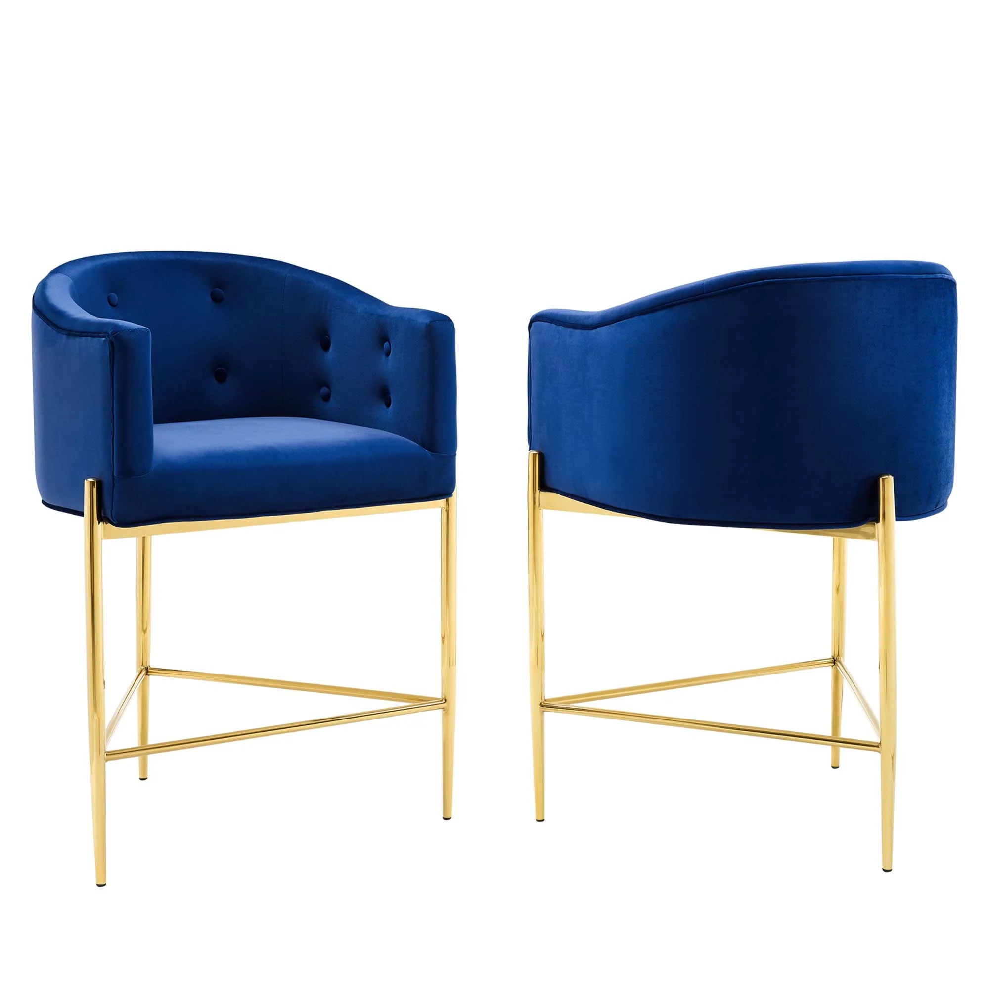 Sprig Tufted Performance Velvet Counter Stool Set of 2 - Navy Denmark Home