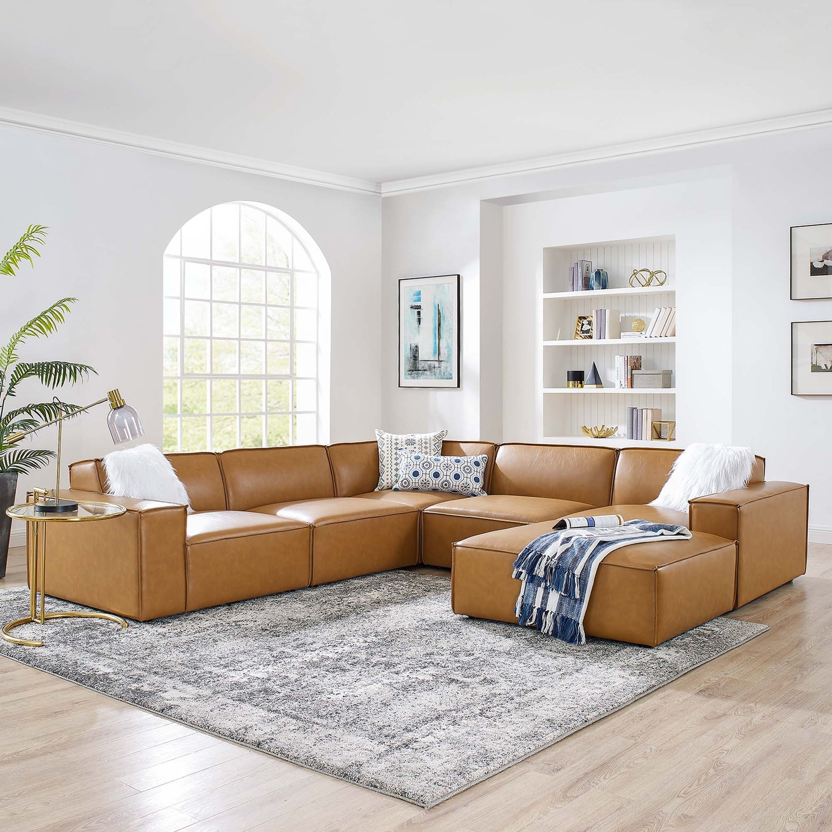 Lucent Vegan Leather 6-Piece Sectional Sofa - Tan