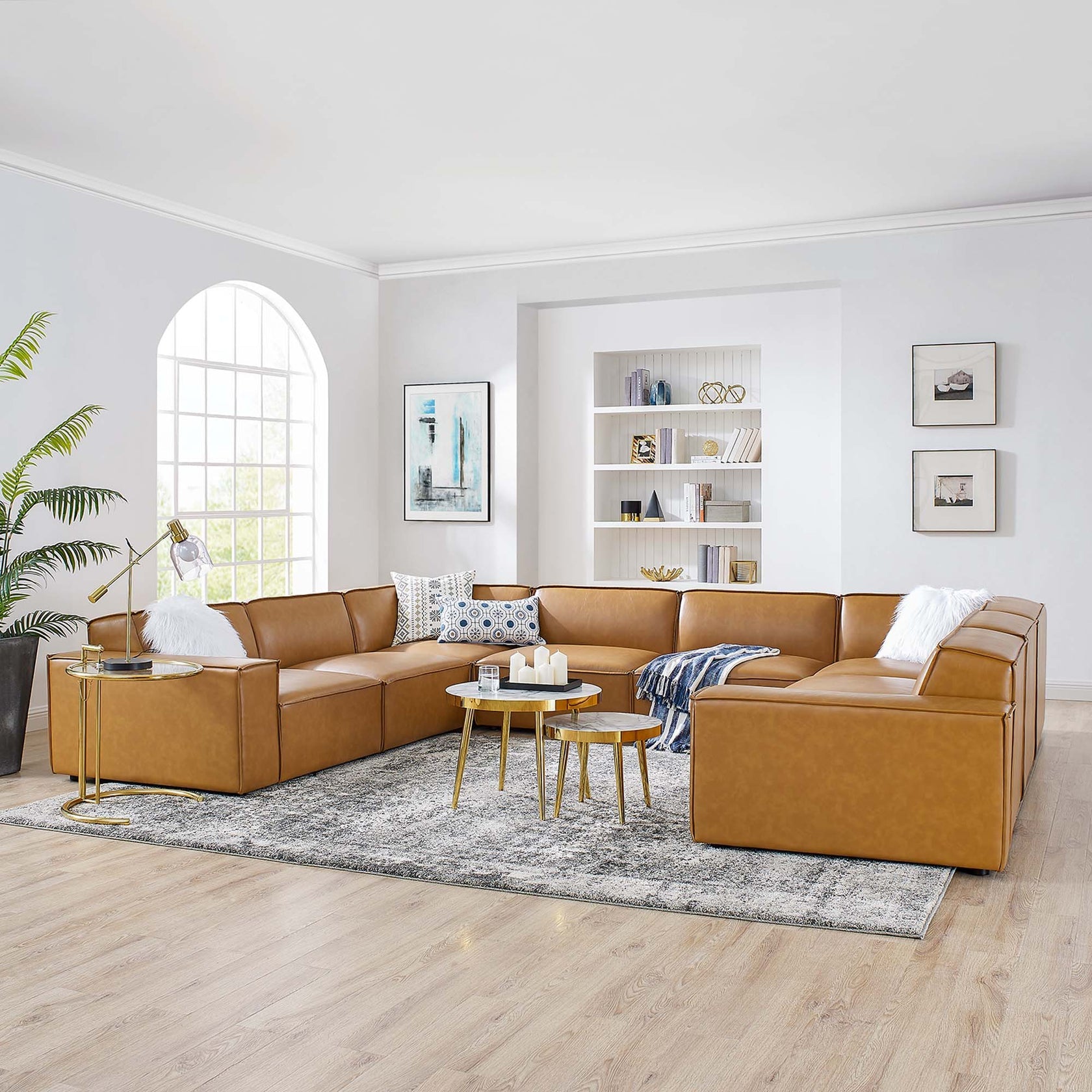 Lucent Vegan Leather 8-Piece Sectional Sofa - Tan