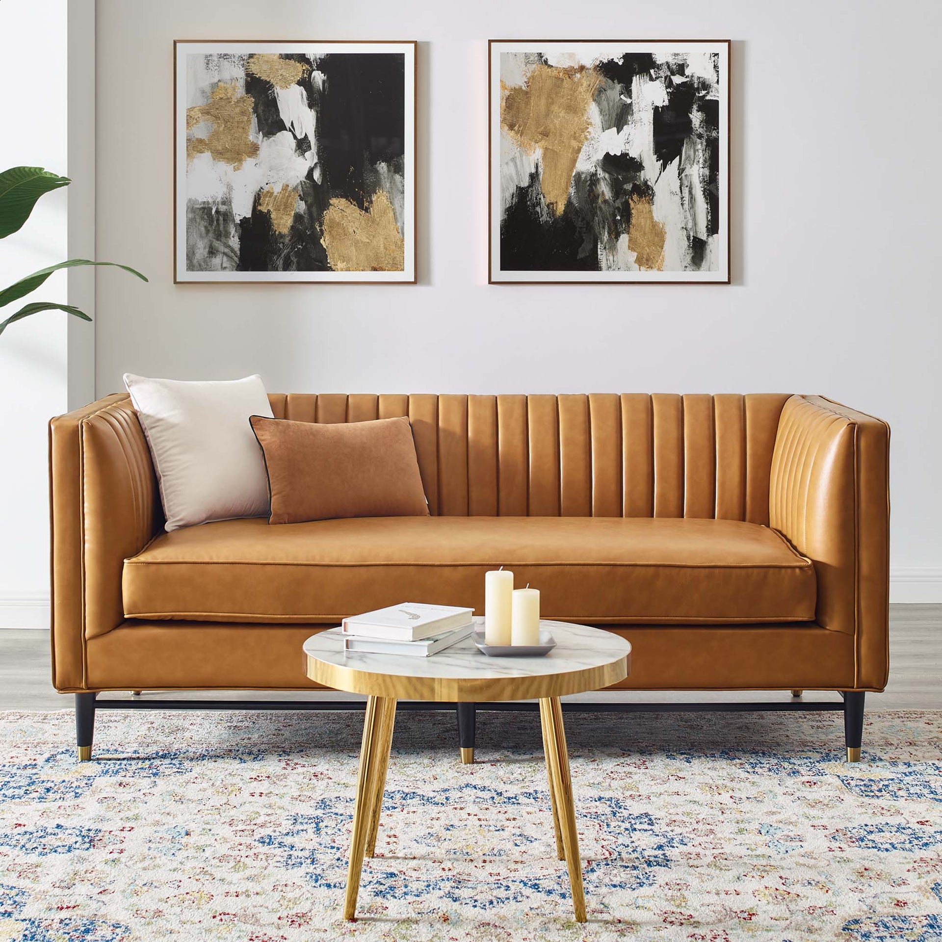 Vareno Channel Tufted Vegan Leather Loveseat