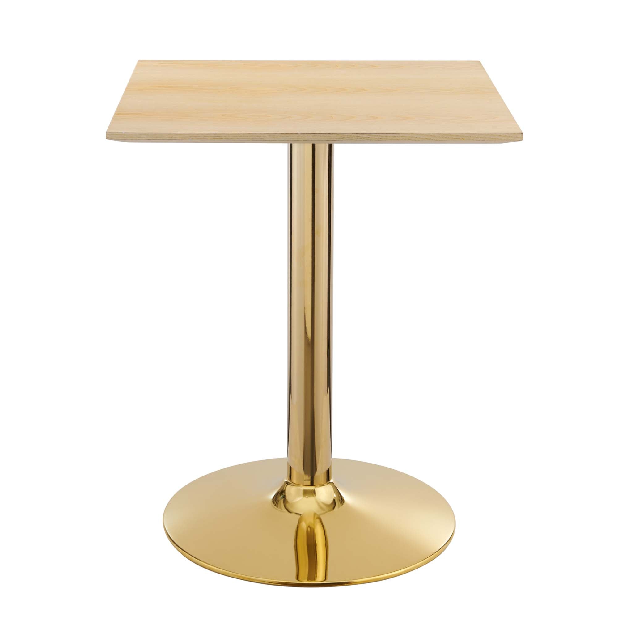 Crest Square Dining Table – Wood Grain Top with Gold Pedestal Base 24" Denmark Home