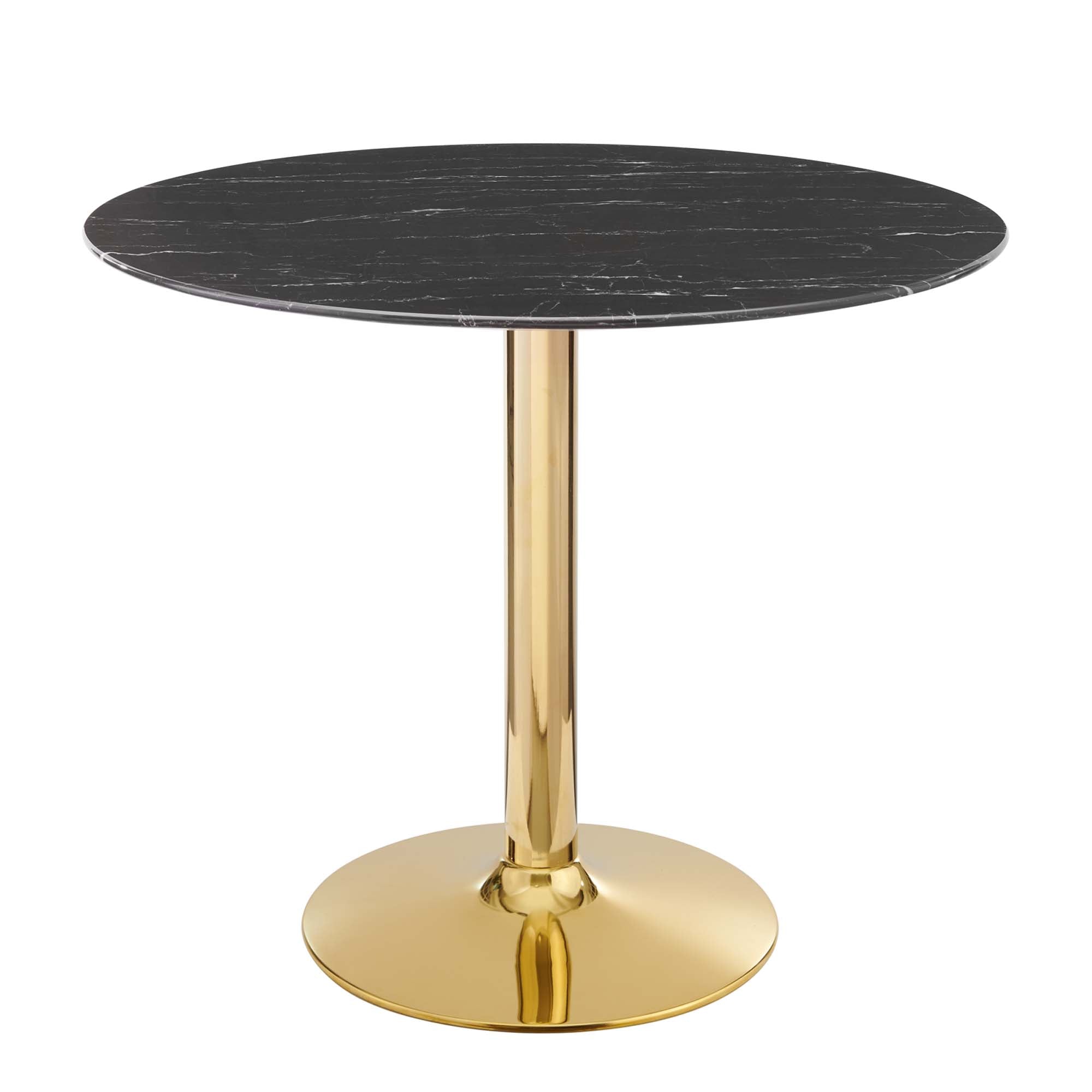 Crest Round Artificial Marble Dining Table – Gold Pedestal Base 35" Denmark Home