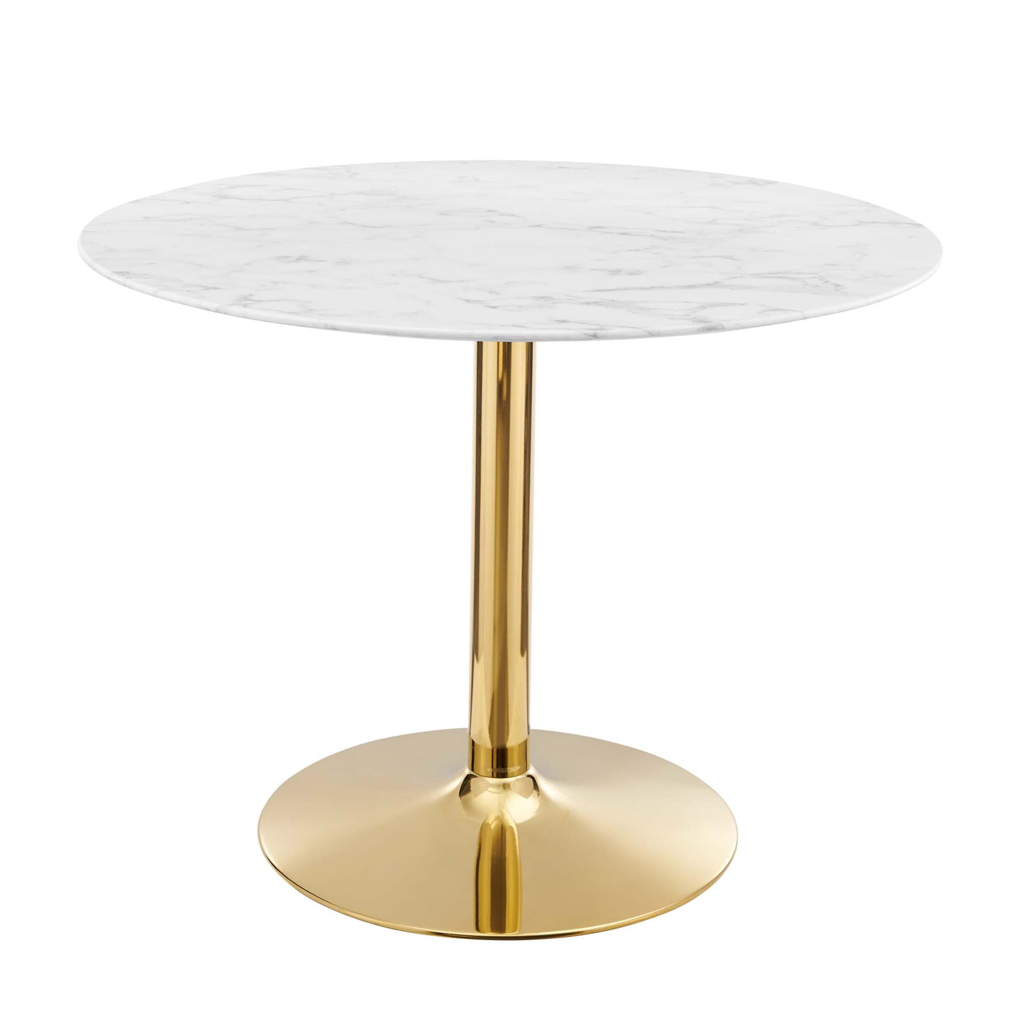 Crest Round Artificial Marble Dining Table – Gold Pedestal Base 40" Denmark Home