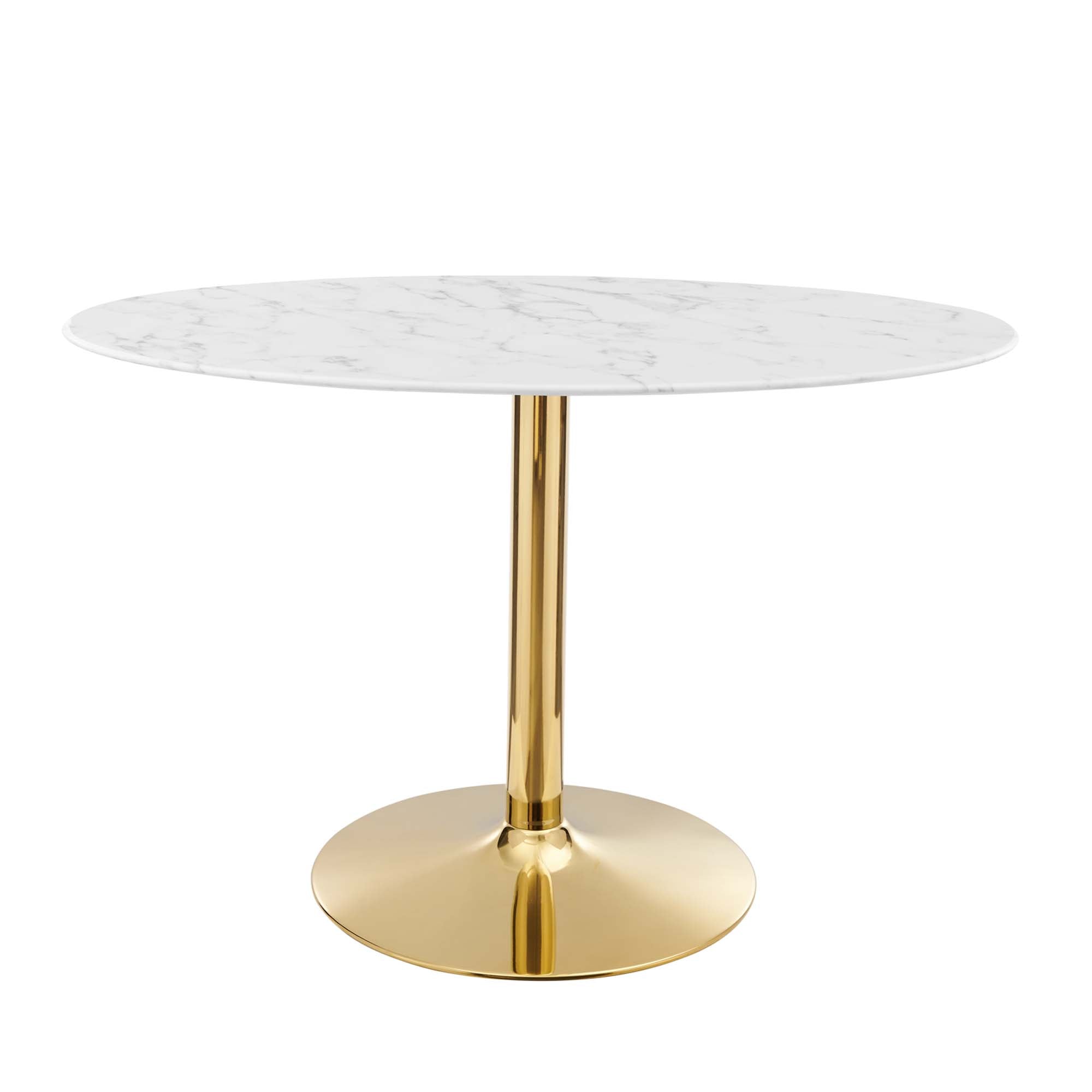 Crest Oval Artificial Marble Dining Table – Gold Pedestal Base 48" Denmark Home