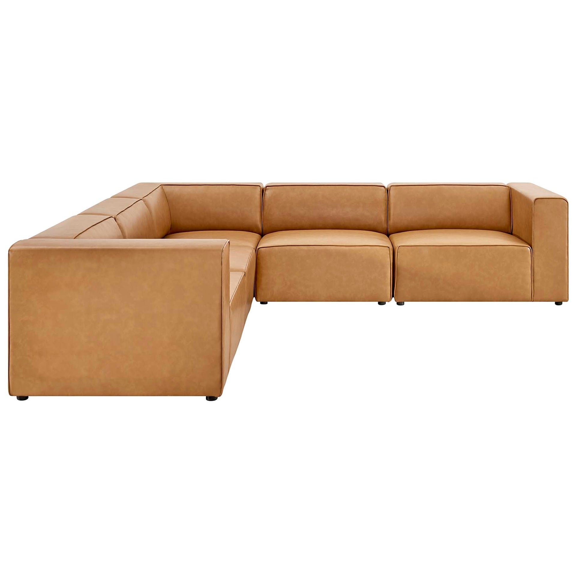 Kovak Vegan Leather 5-Piece Sectional Sofa - Tan