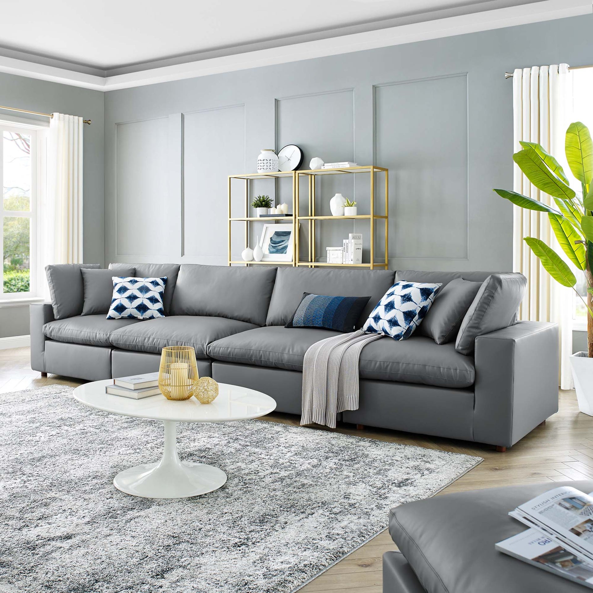 Marlowe Vegan Leather 4- Seater Sectional Sofa - Gray