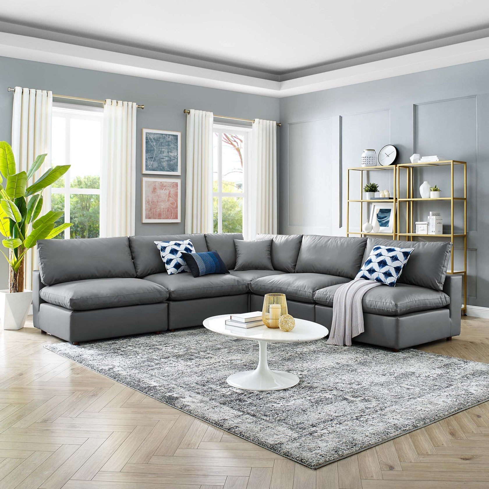 Marlowe Vegan Leather 5 - Seater Sectional Sofa - Gray