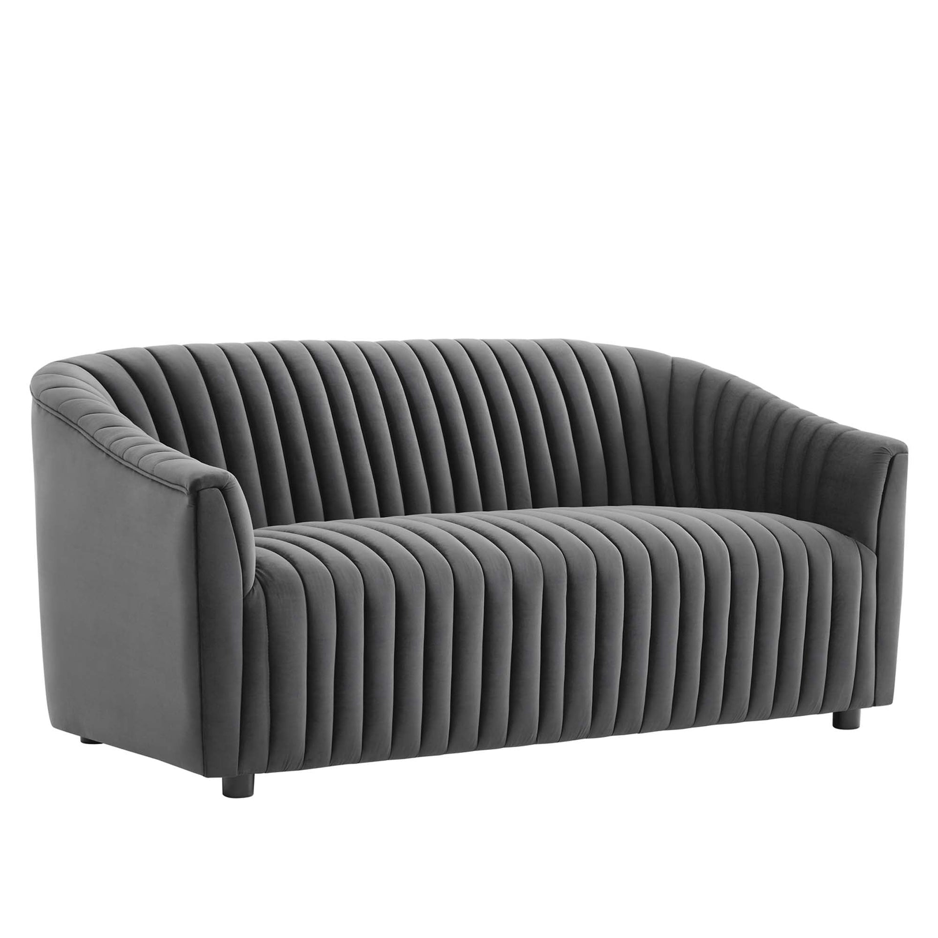 Celine Channel Tufted Performance Velvet Loveseat - Charcoal