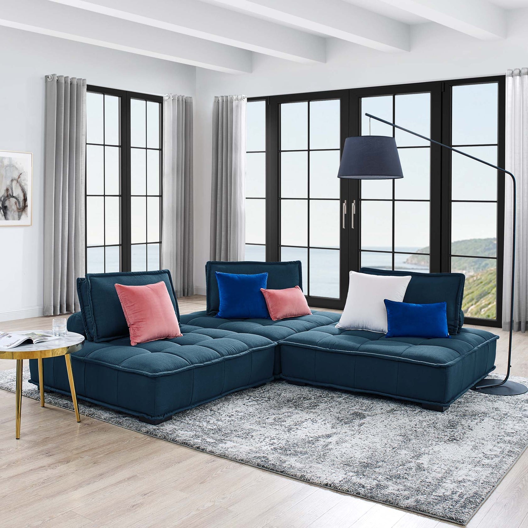 Norden Tufted Fabric 3-Piece Sofa - Azure