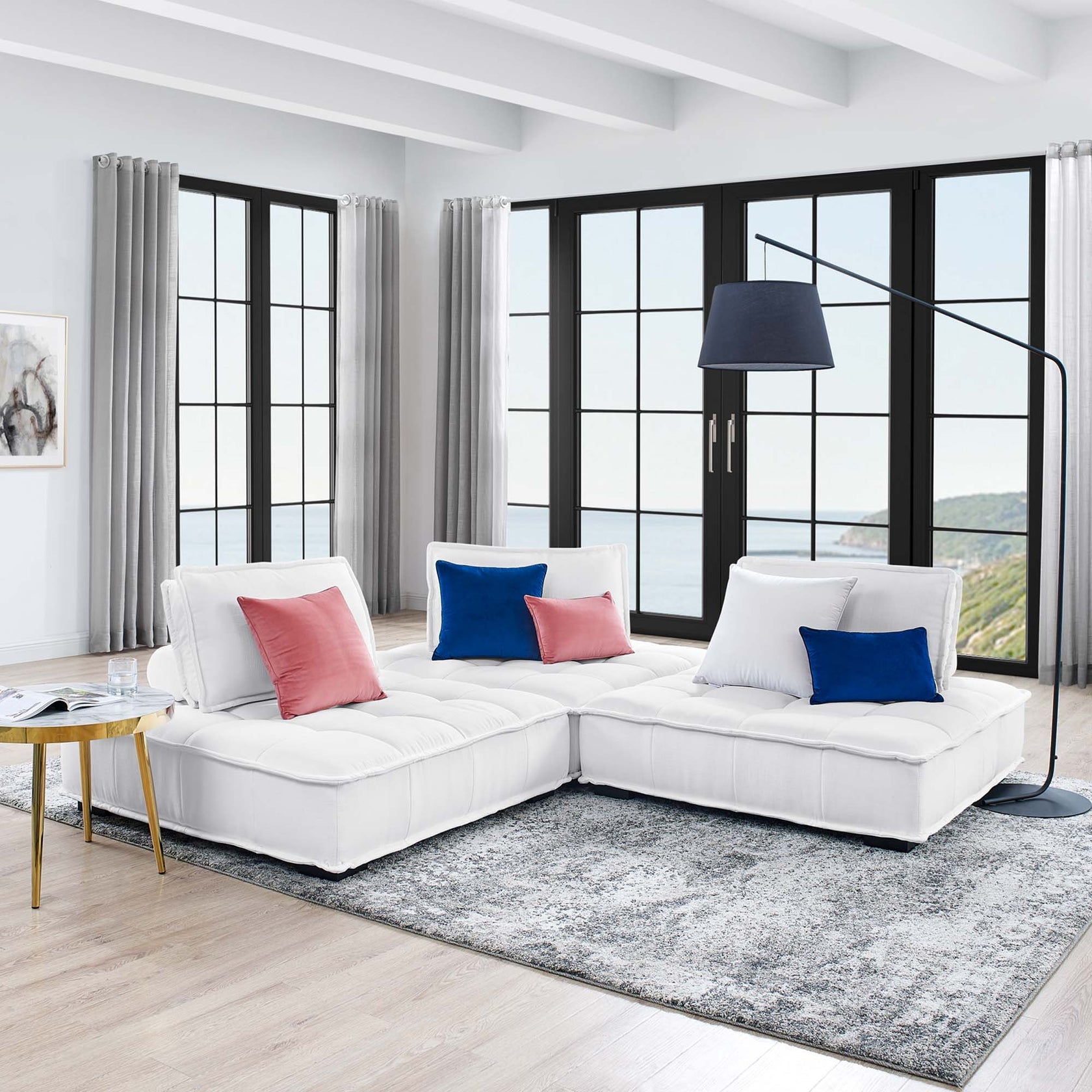 Norden Tufted Fabric 3-Piece Sofa - White