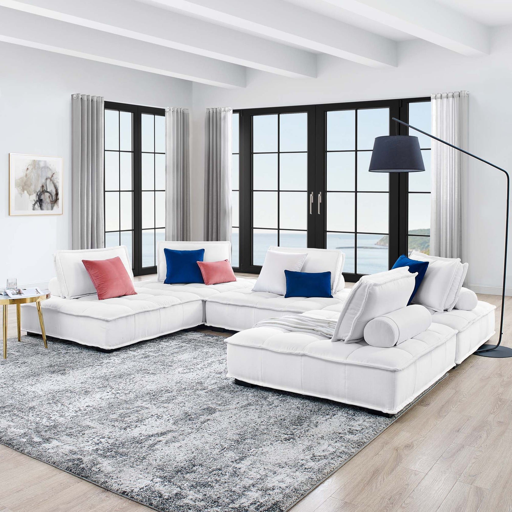 Norden Tufted Fabric 5-Piece Sectional Sofa - White