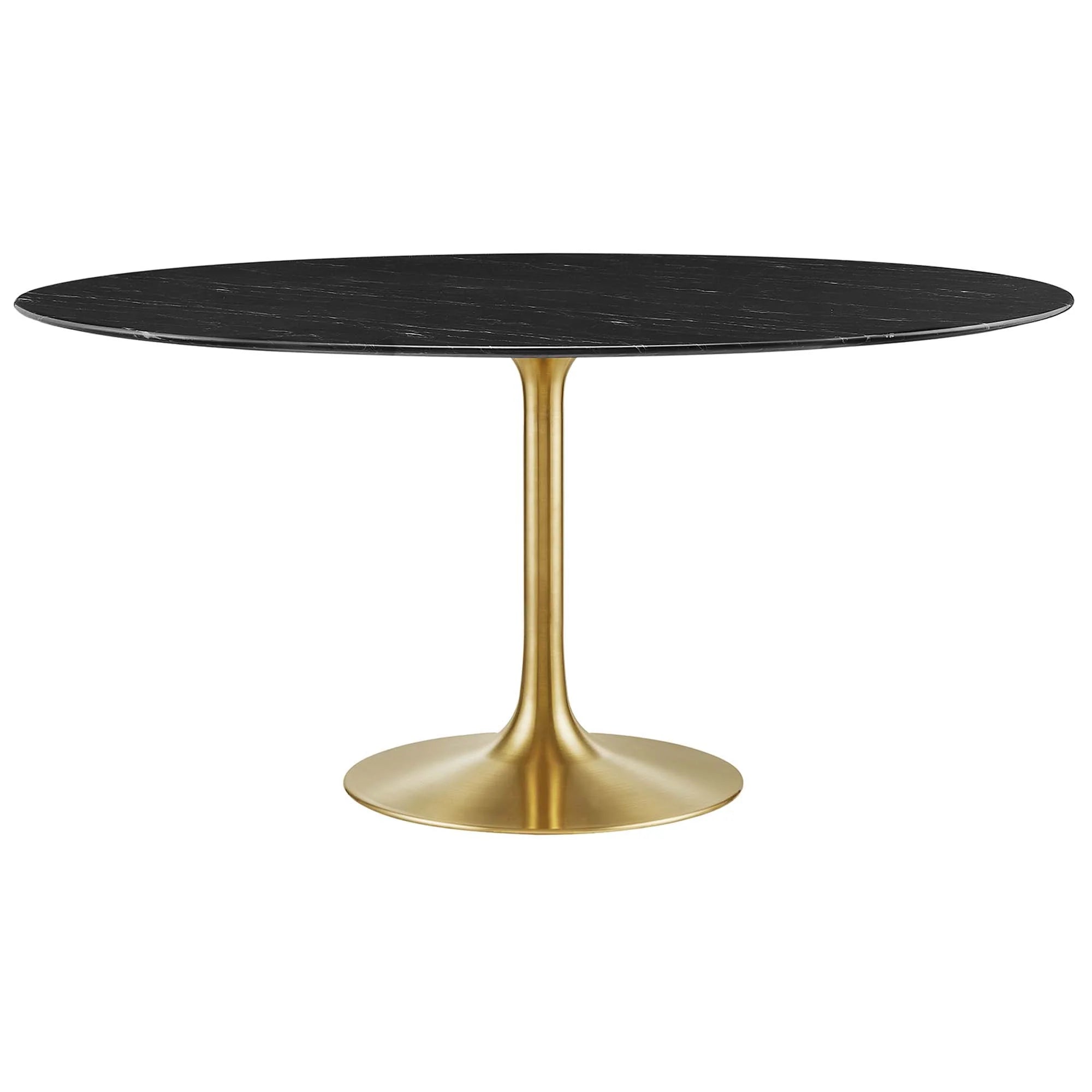 Nuvora 60" Round Faux Marble Dining Table - Gold Black Denmark Home