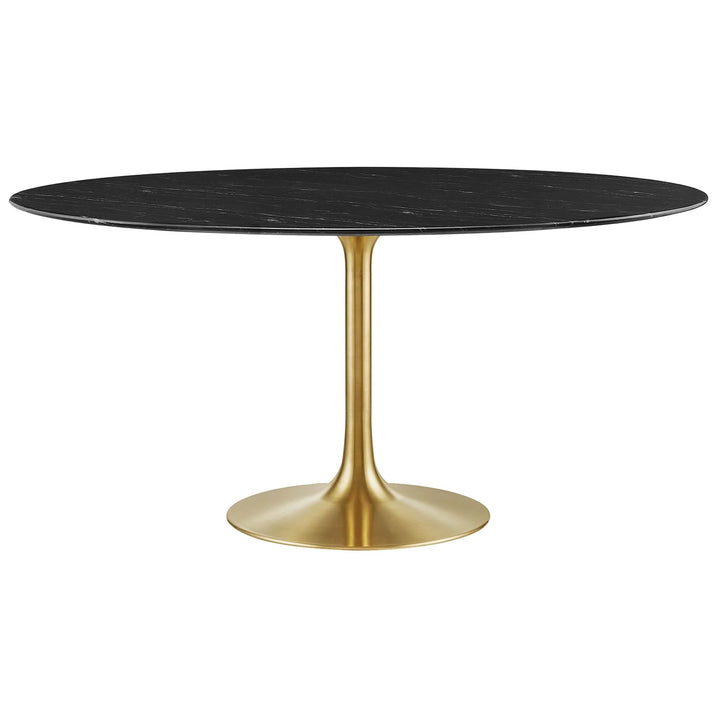 Nuvora 60" Round Faux Marble Dining Table - Gold Black Denmark Home