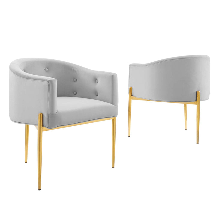 Sprig Velvet Tufted Accent Chair Set of 2 – Light Grey Denmark Home