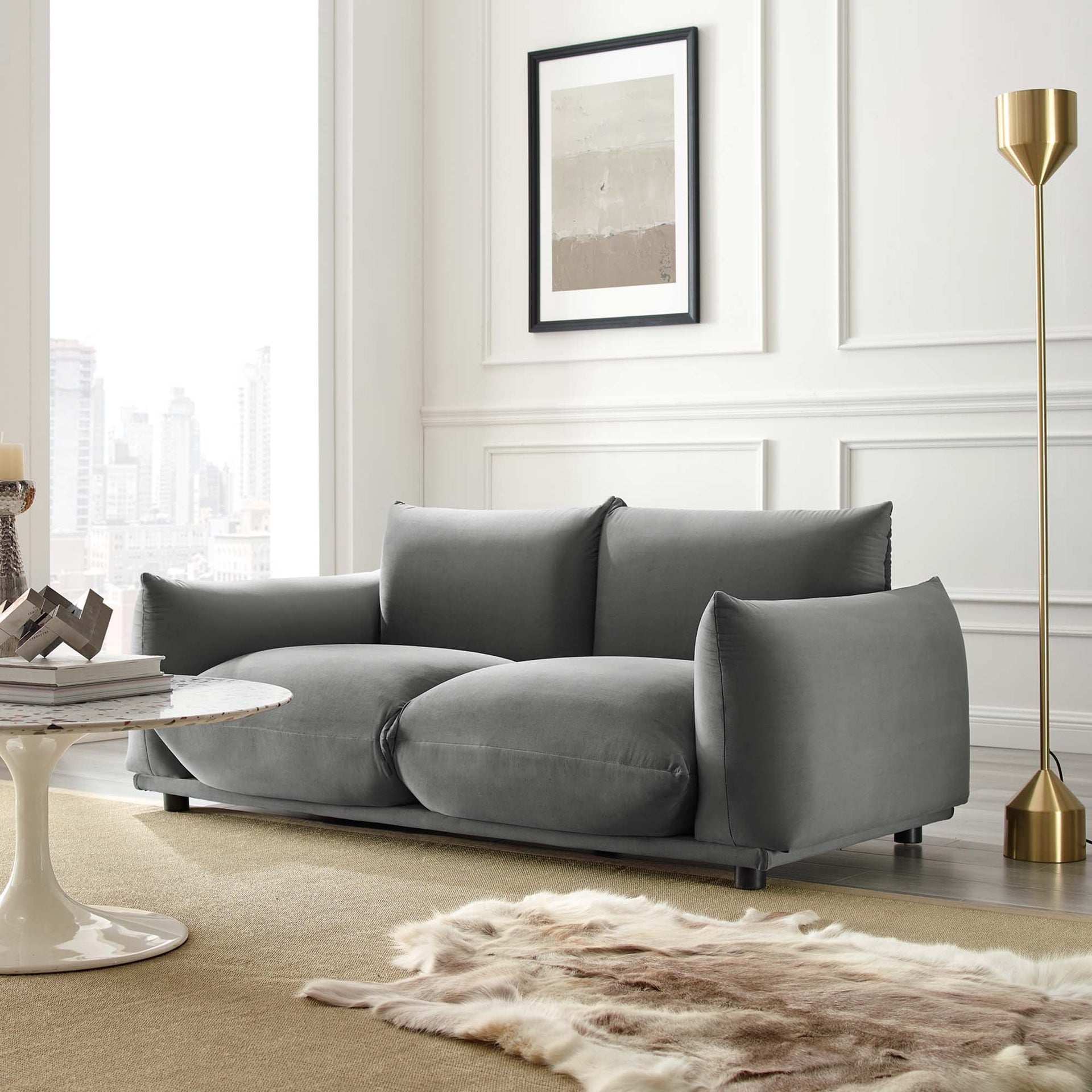 Brynor Performance Velvet Loveseat - Gray