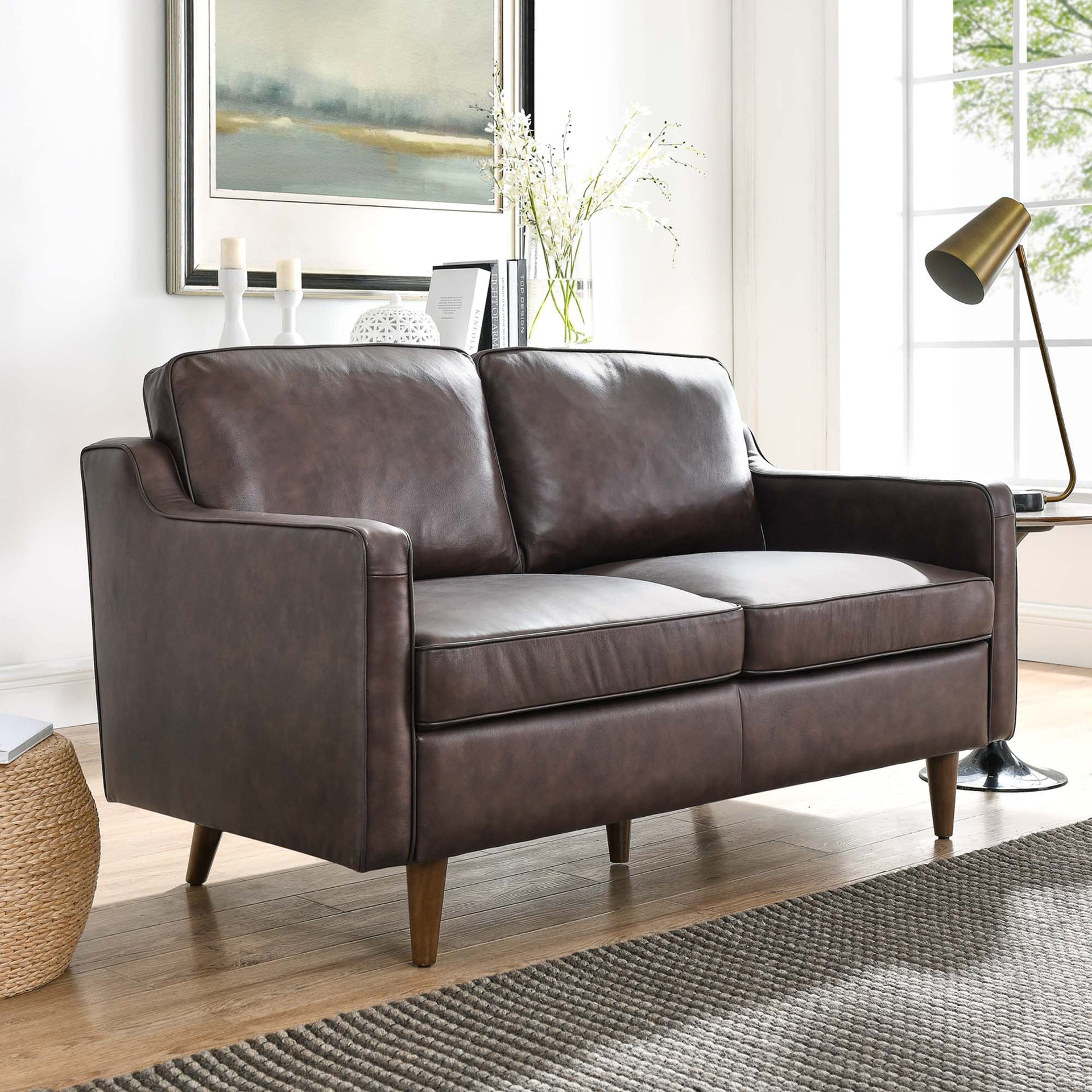Krix Genuine Leather Loveseat - Brown