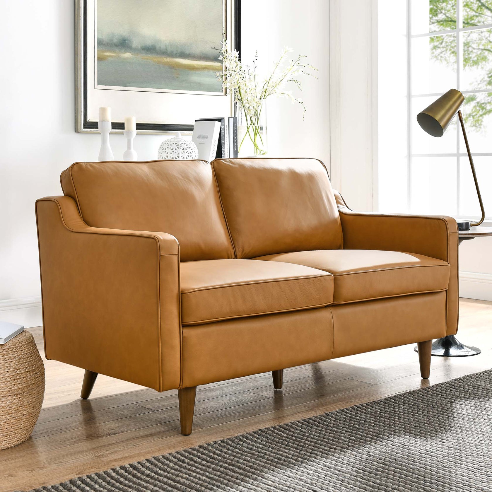 Krix Genuine Leather Loveseat - Tan