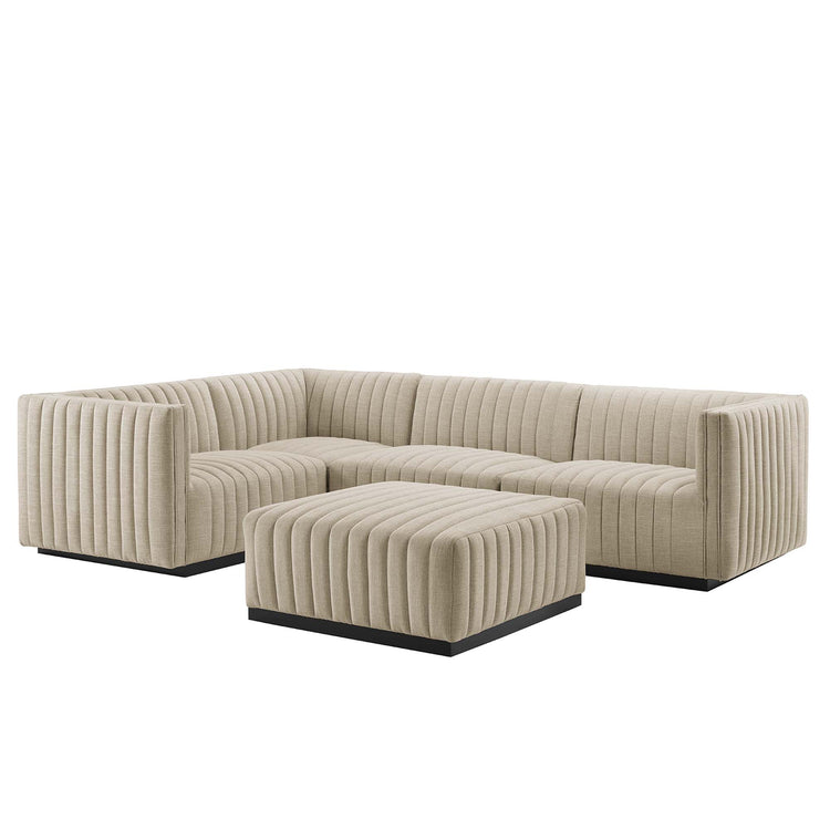 Roderick Channel Tufted Fabric Sectional Sofa - Black Beige