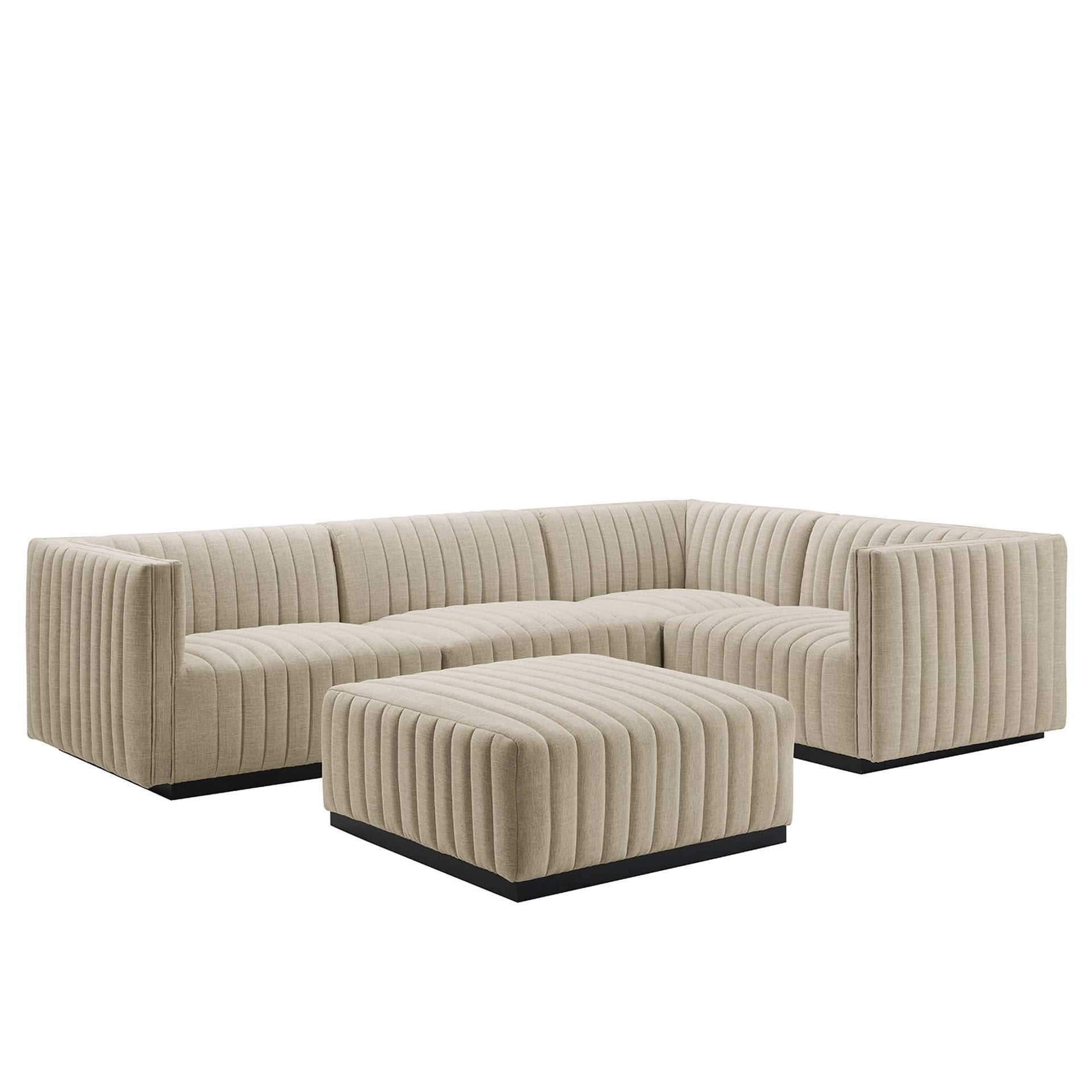 Roderick Conjure Channel Tufted Fabric Sectional Sofa - Black Beige