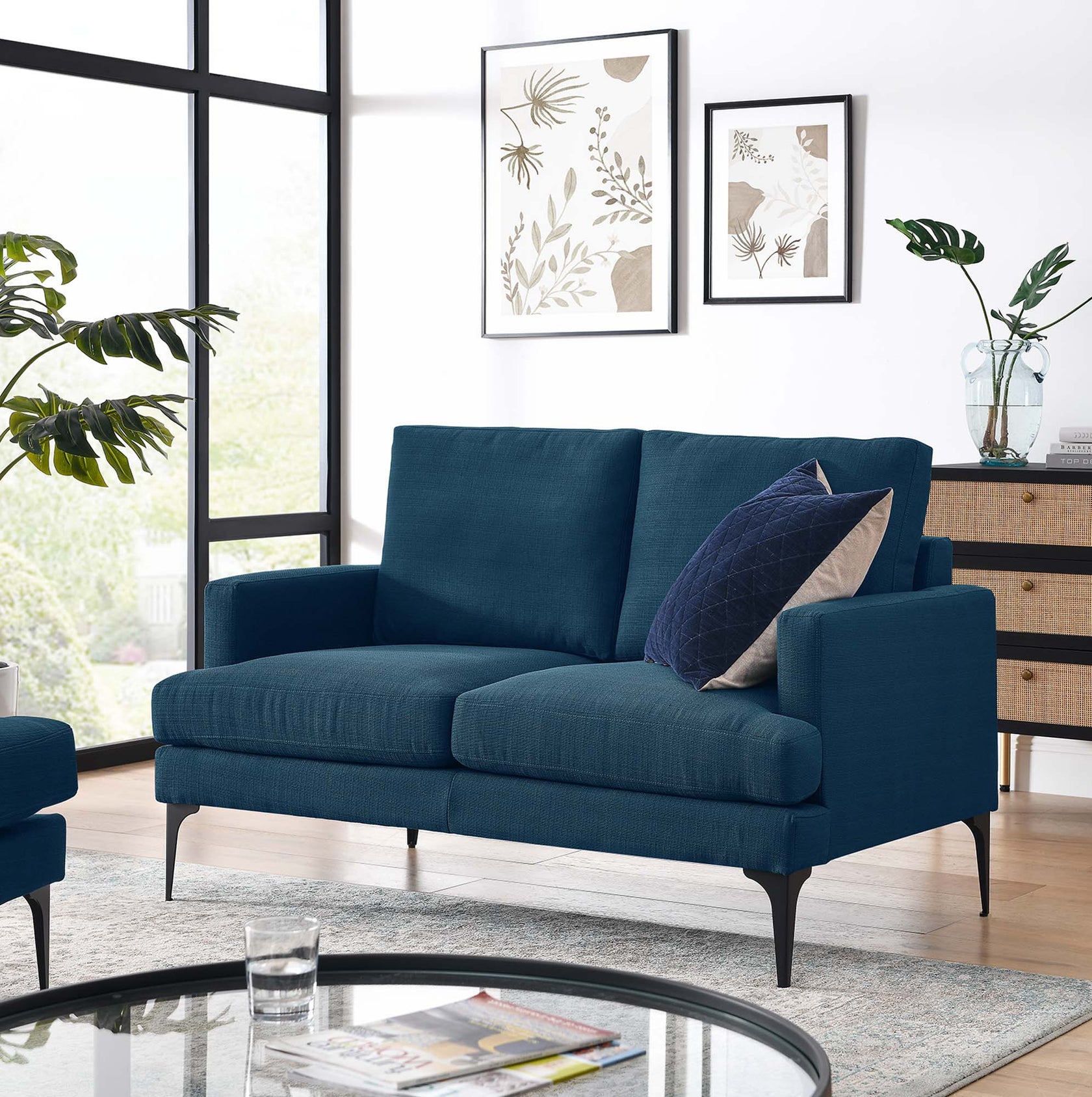 Averen Fabric Upholstered Loveseat - Azure