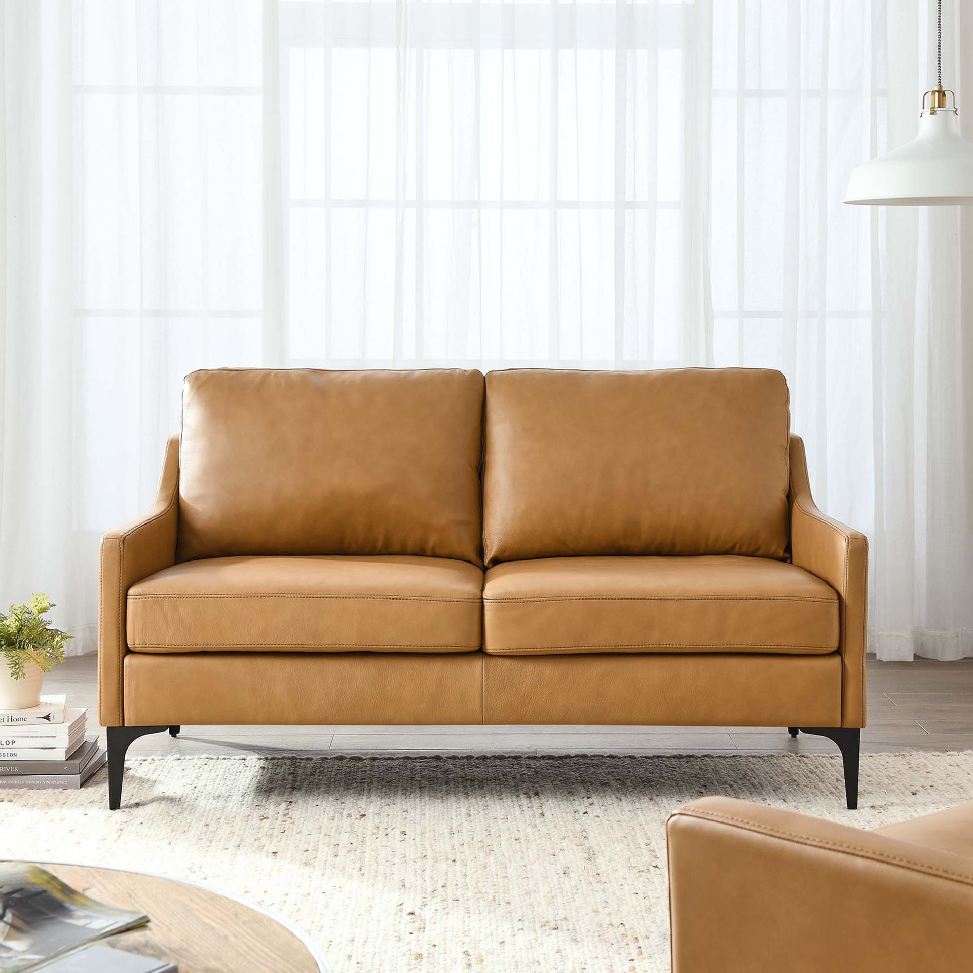 Rhodes Top-Grain Leather Loveseat - Tan
