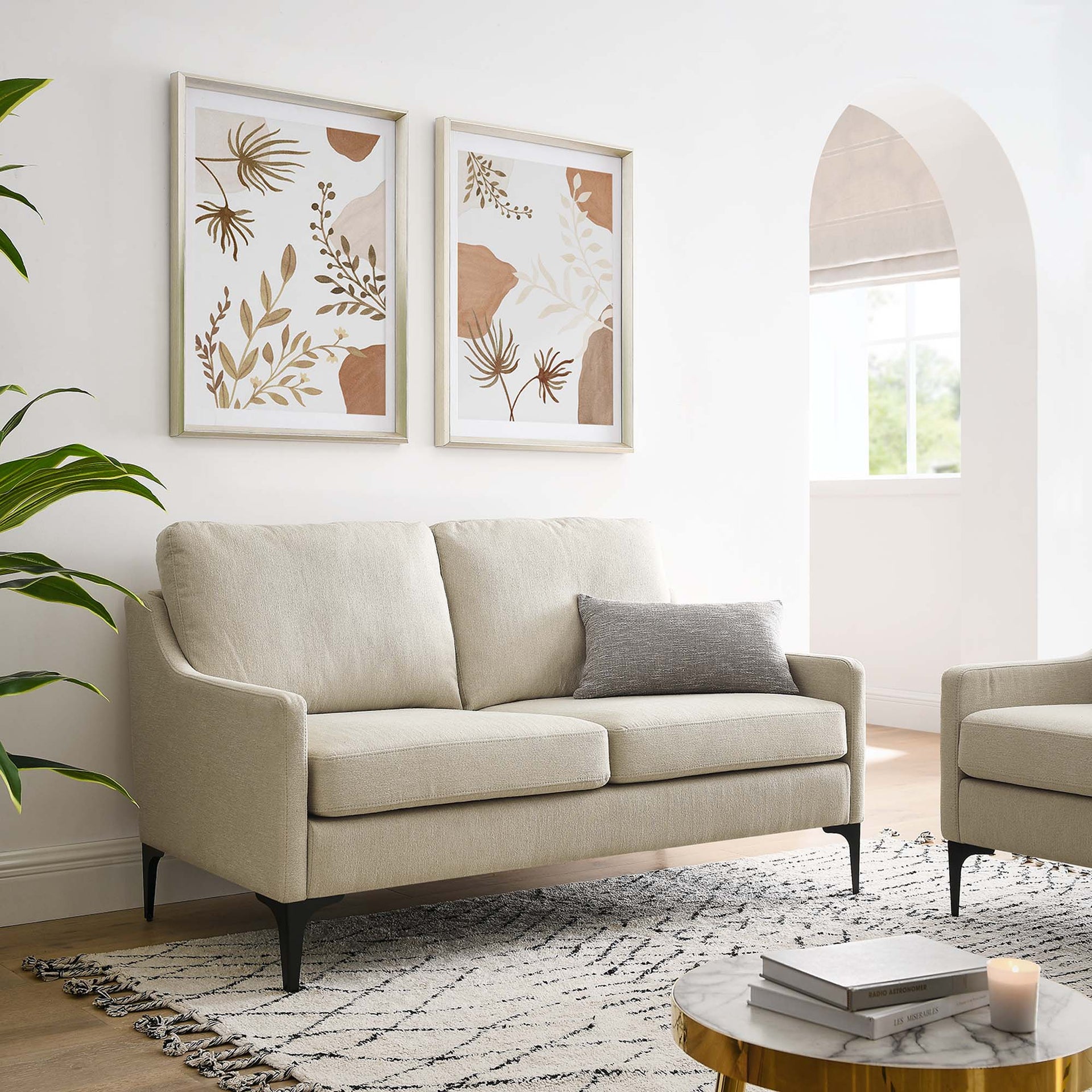 Rhodes Upholstered Fabric Loveseat - Beige