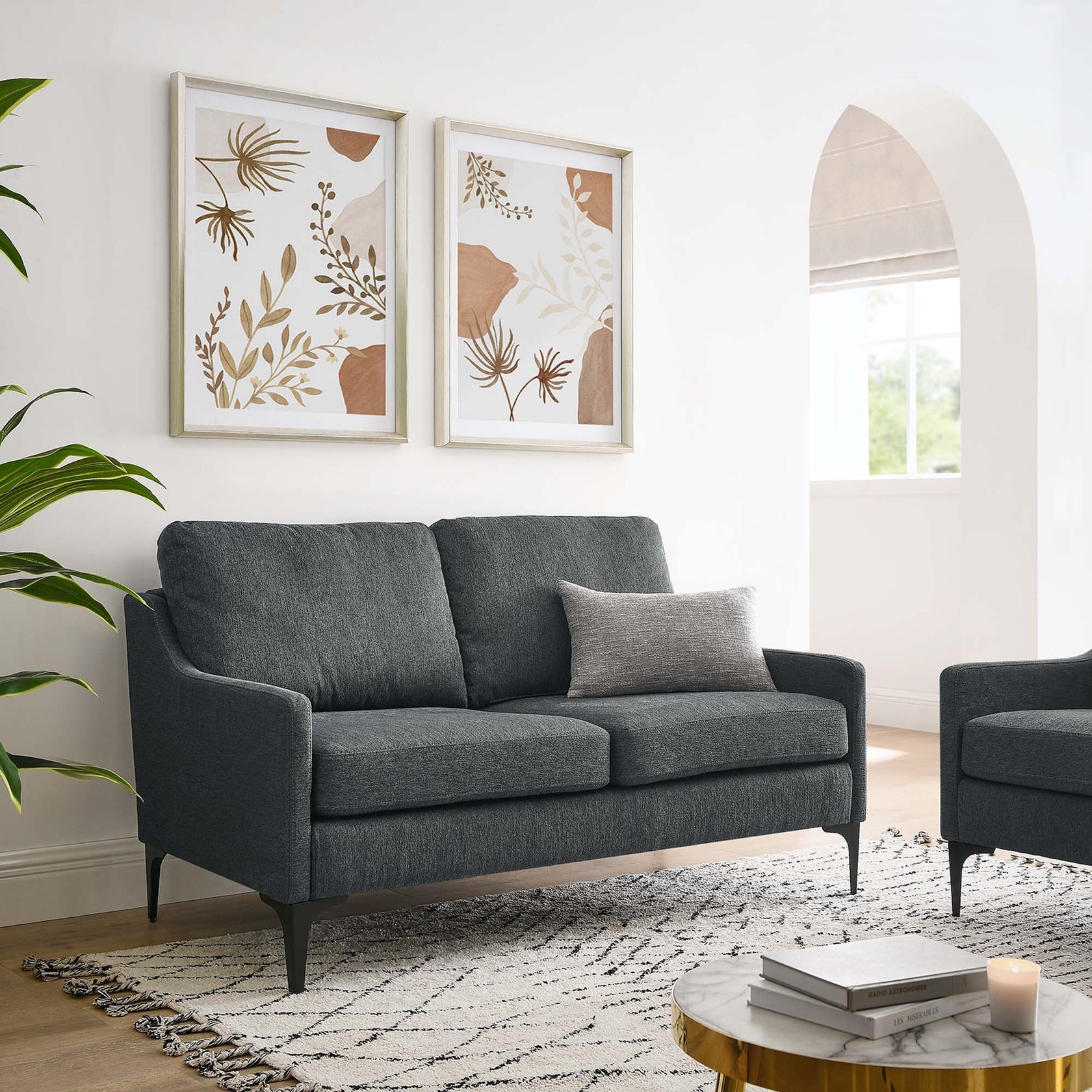 Rhodes Upholstered Fabric Loveseat - Charcoal
