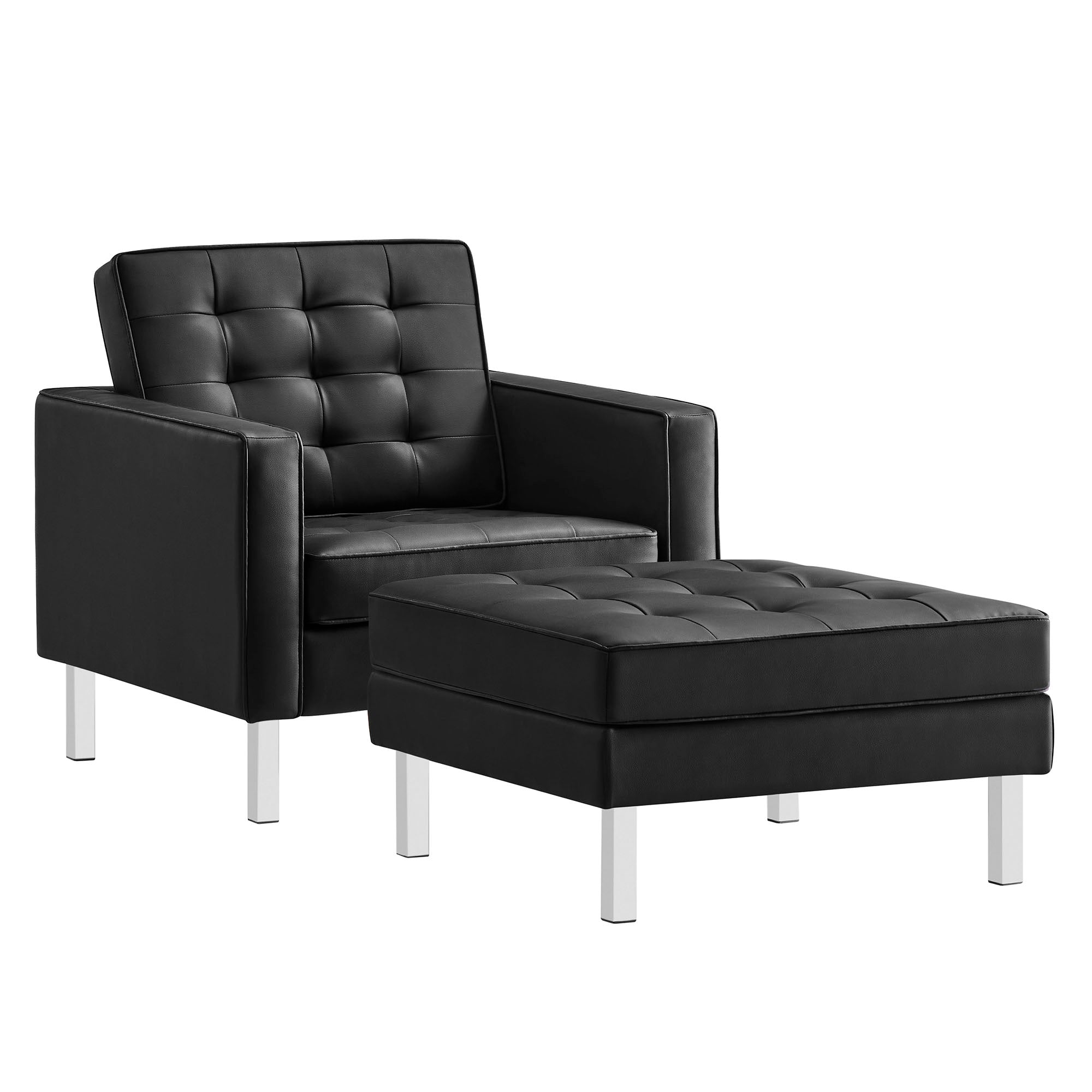 Iona Vegan Leather Armchair and Ottoman Set –  Silver Black Denmark Home