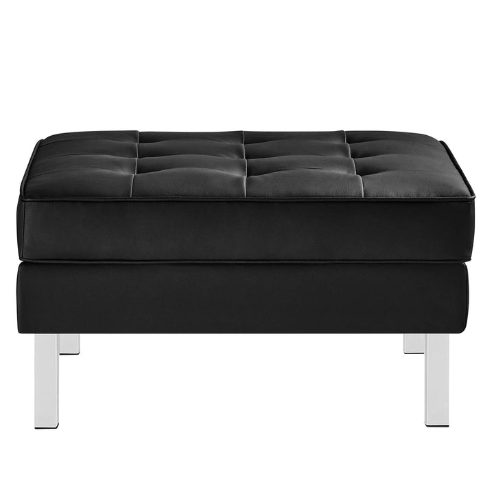 Iona Vegan Leather Armchair and Ottoman Set –  Silver Black Denmark Home