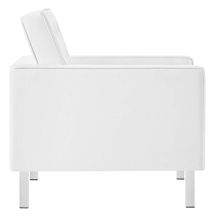 Iona Vegan Leather Armchair and Ottoman Set –  Silver White Denmark Home