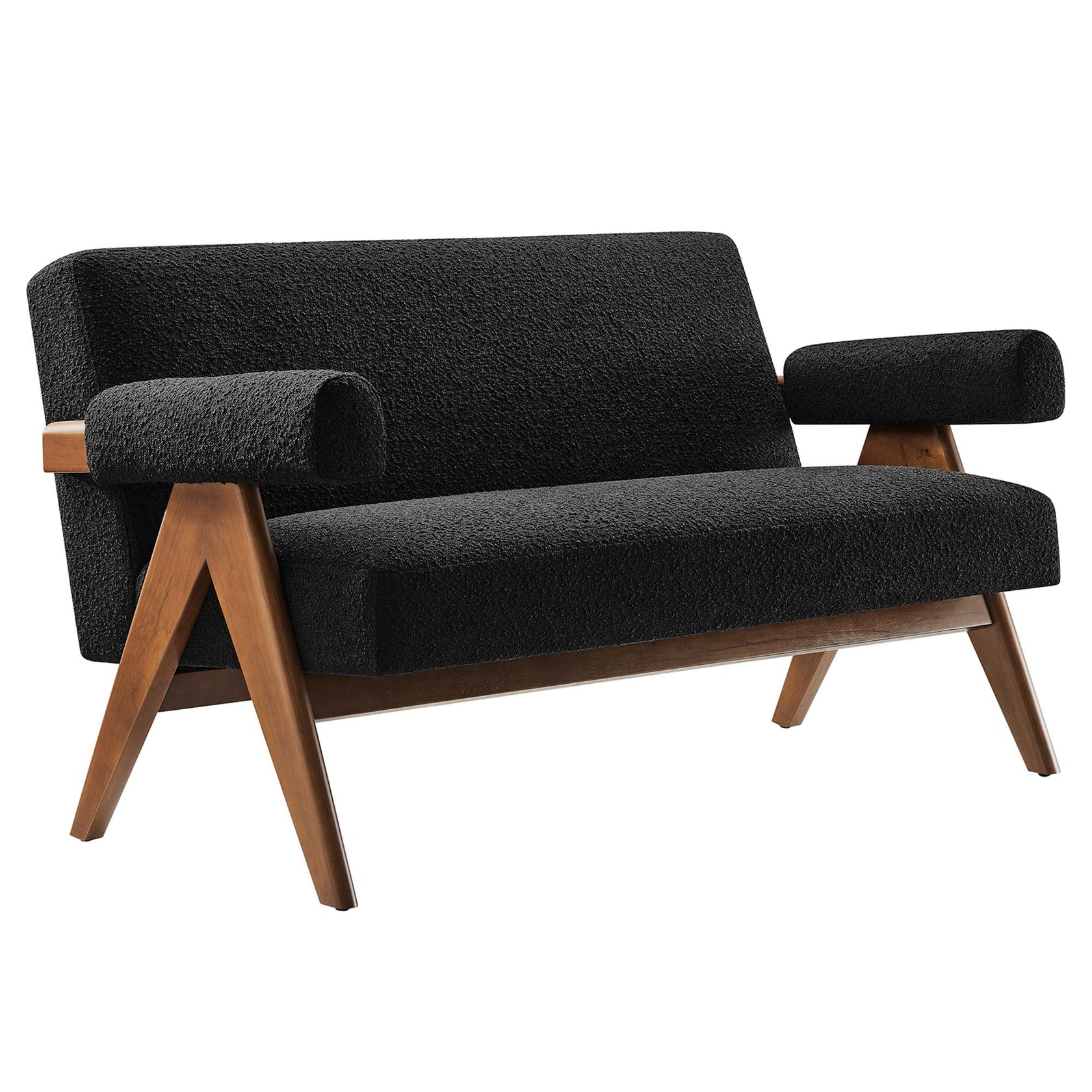 Solvik Boucle Fabric Loveseat - Black