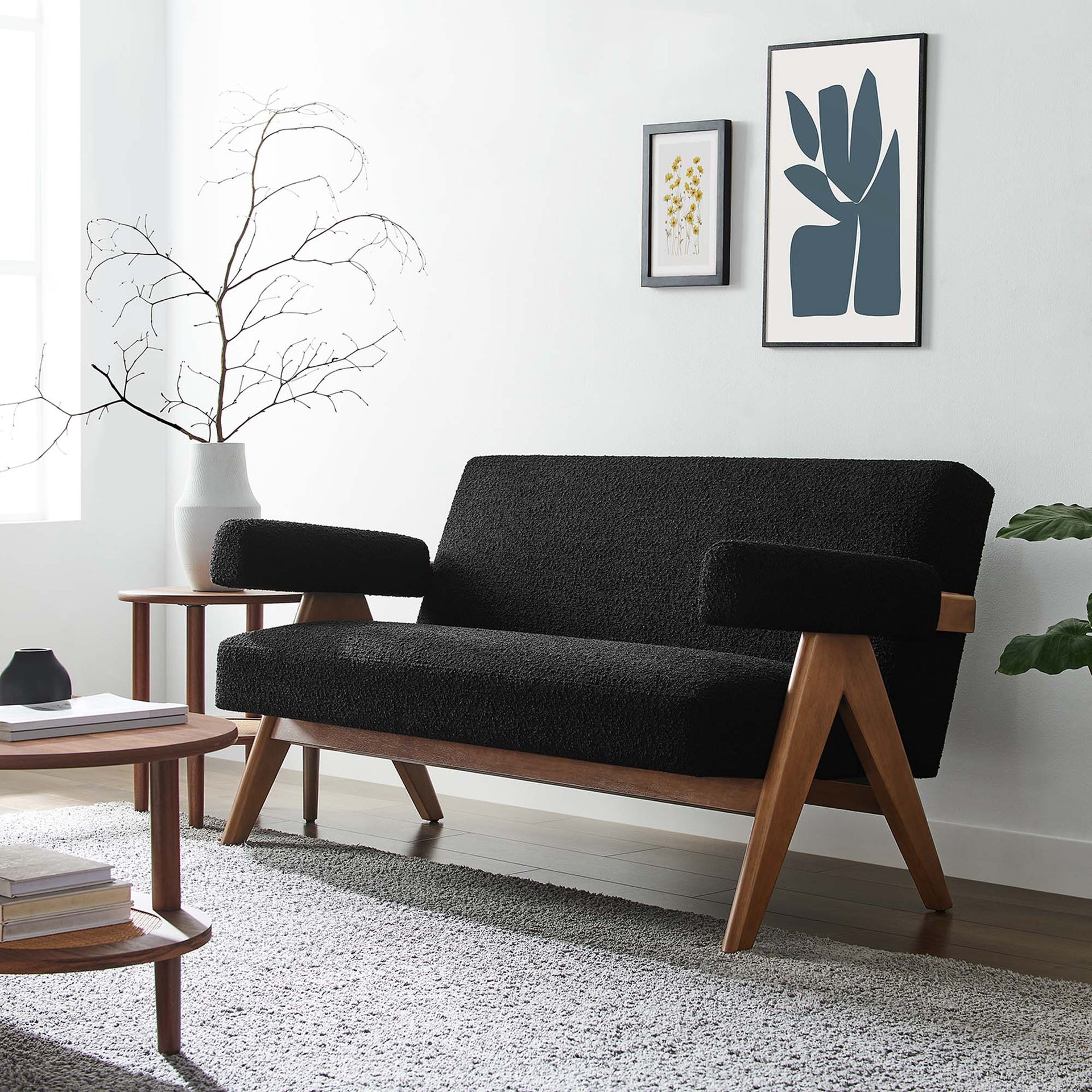 Solvik Boucle Fabric Loveseat - Black