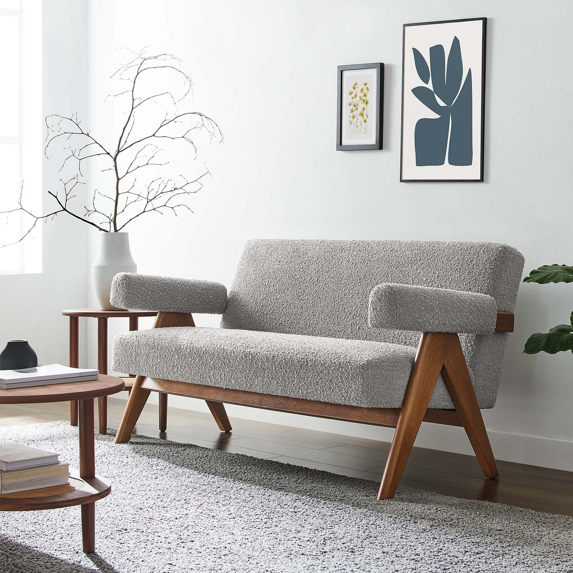 Solvik Boucle Fabric Loveseat - Light Gray