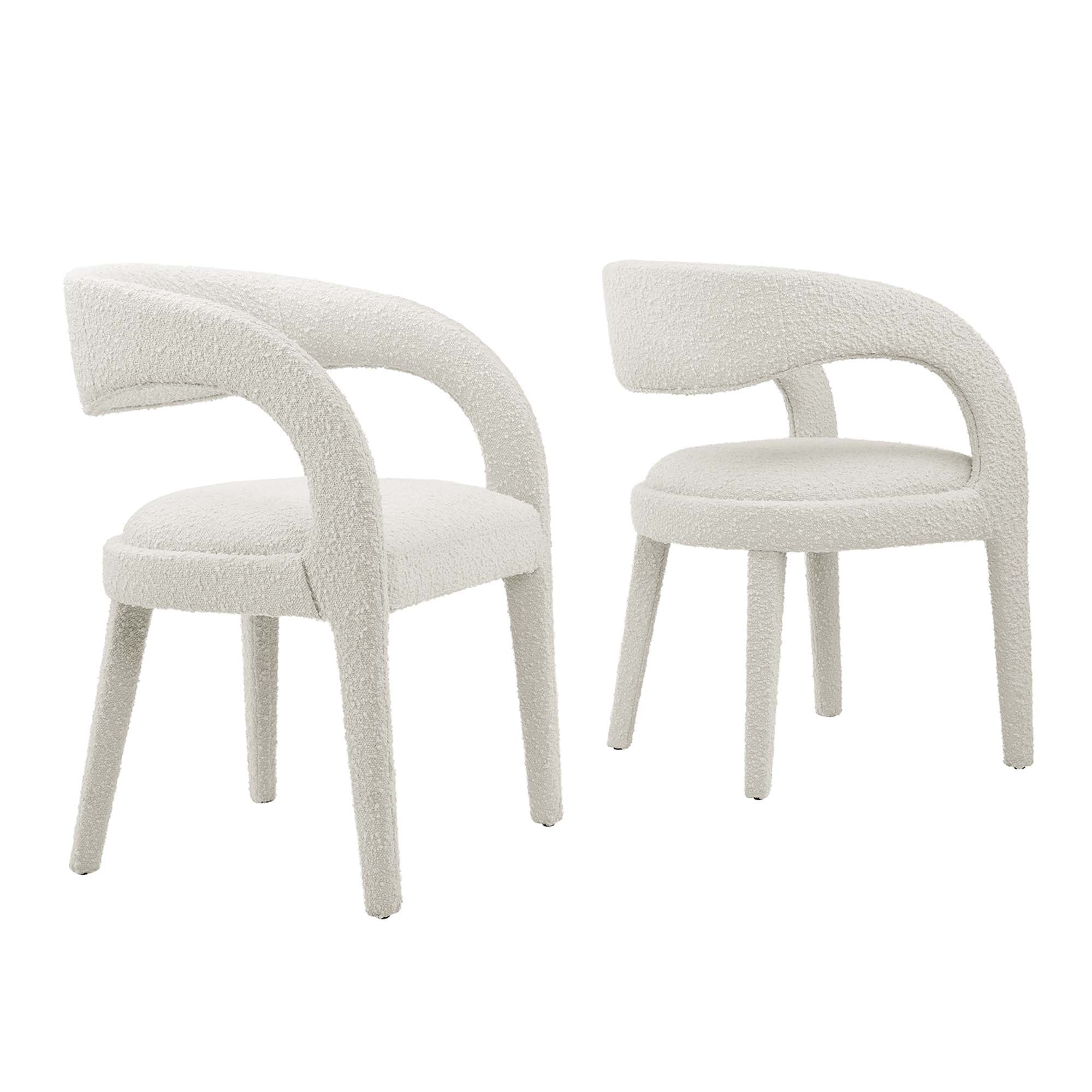 Flat Boucle Upholstered Dining Chair Set - Ivory Denmark Home