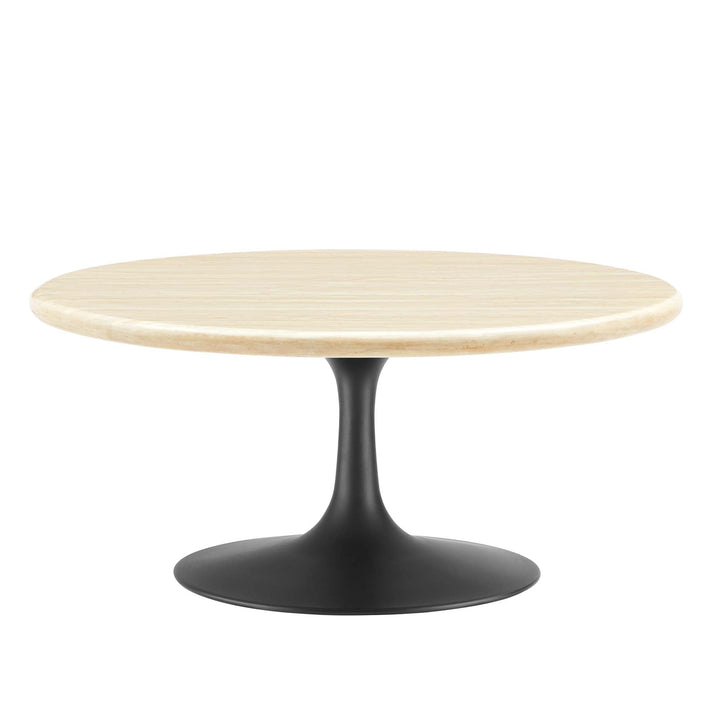 Novara Round Travertine Coffee Table 36" - Black Travertine Denmark Home