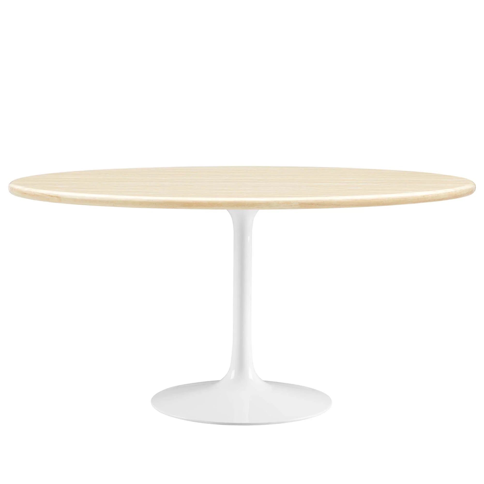 Novara 60” Oval Faux Travertine Dining Table - White Traventine Denmark Home