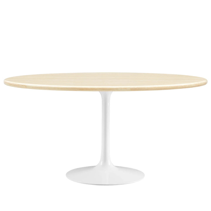 Novara 60” Oval Faux Travertine Dining Table - White Traventine Denmark Home