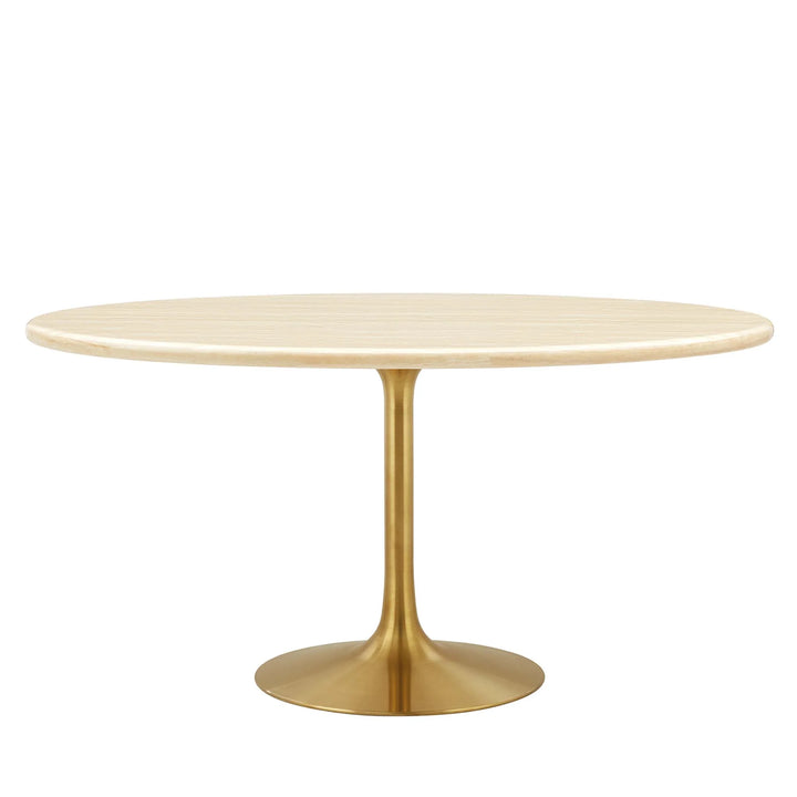 Novara 60” Oval Faux Travertine Dining Table - Gold Travertine Denmark Home