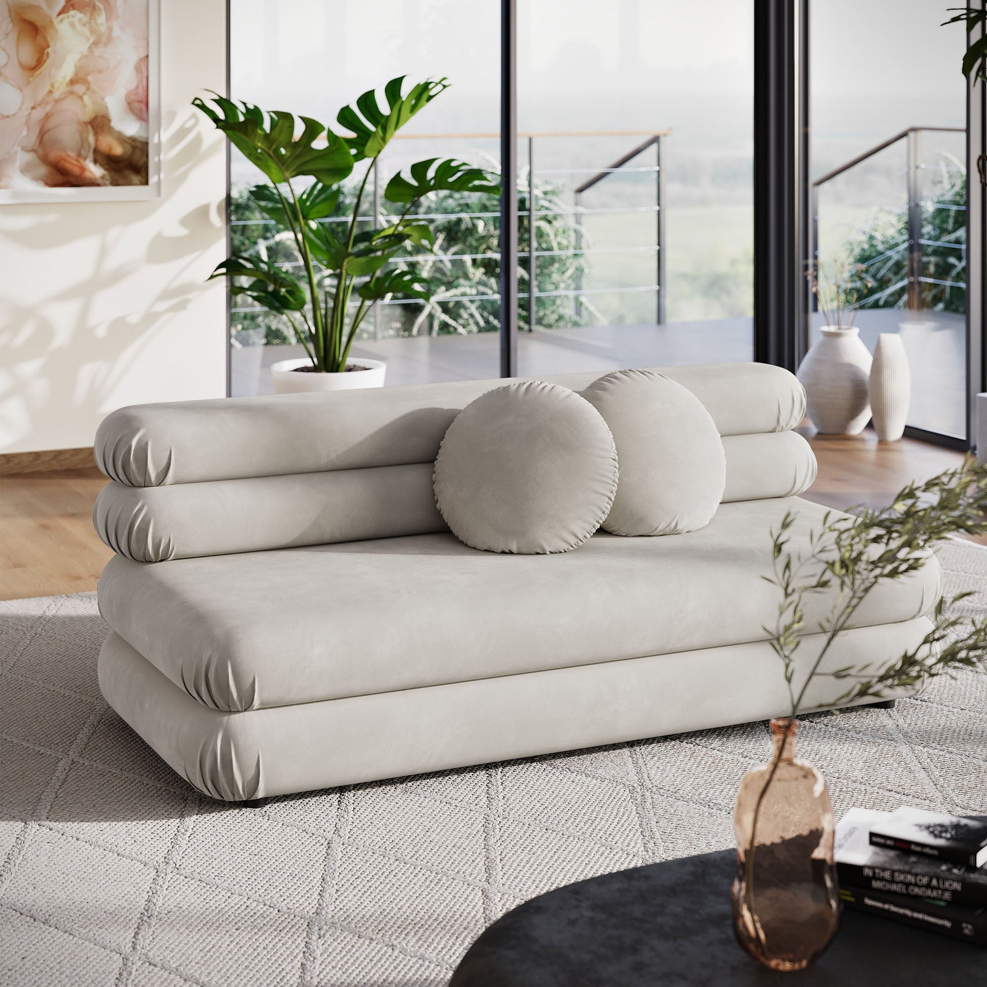 Columnar Armless Velvet Loveseat - Almond