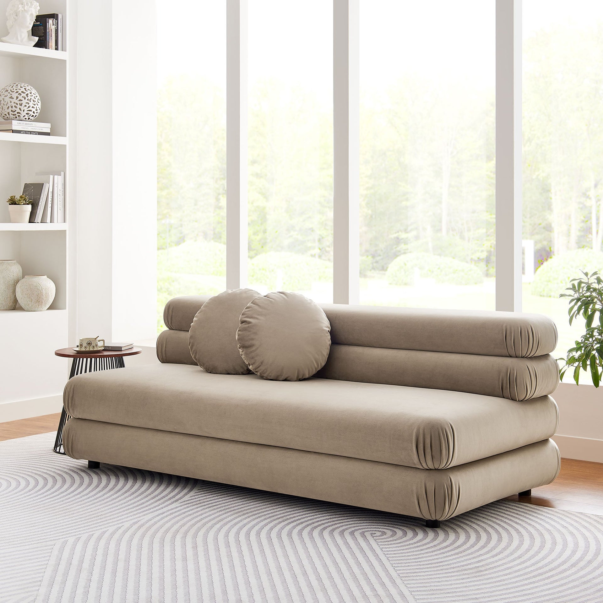 Columnar Armless Velvet Loveseat - Taupe