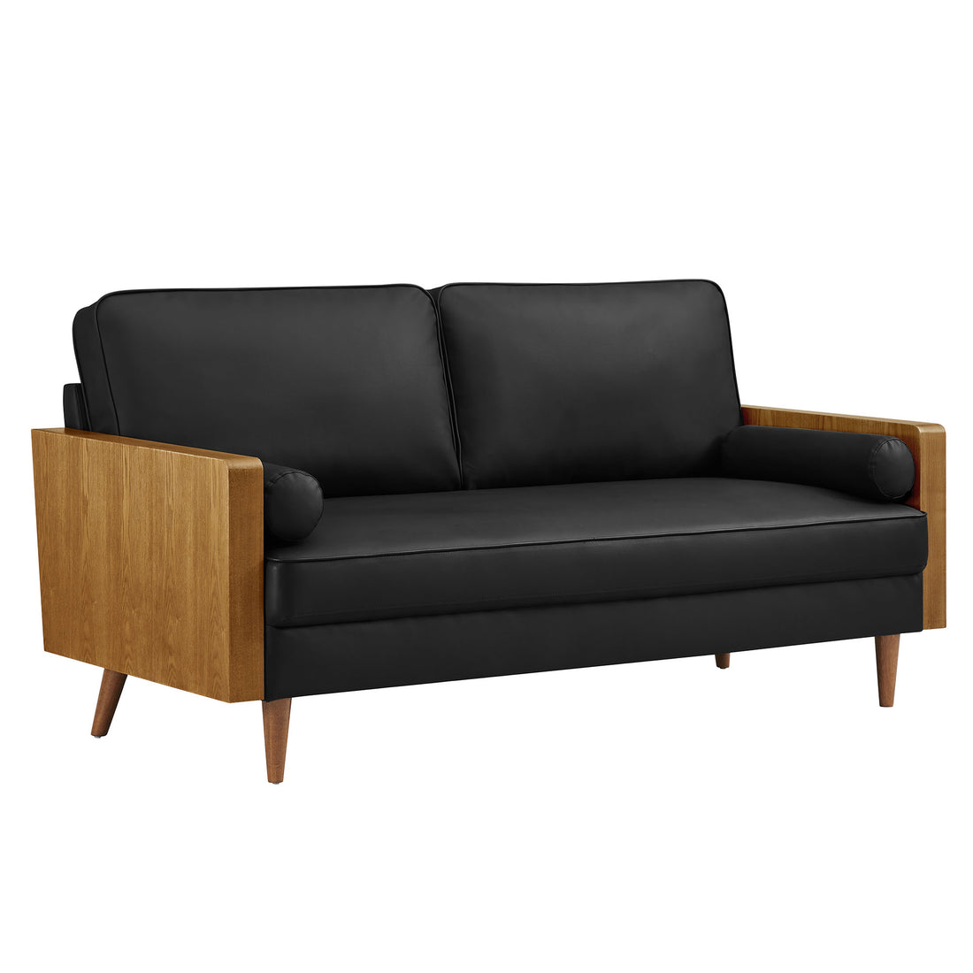 Kolden Vegan Leather Sofa - Walnut Black