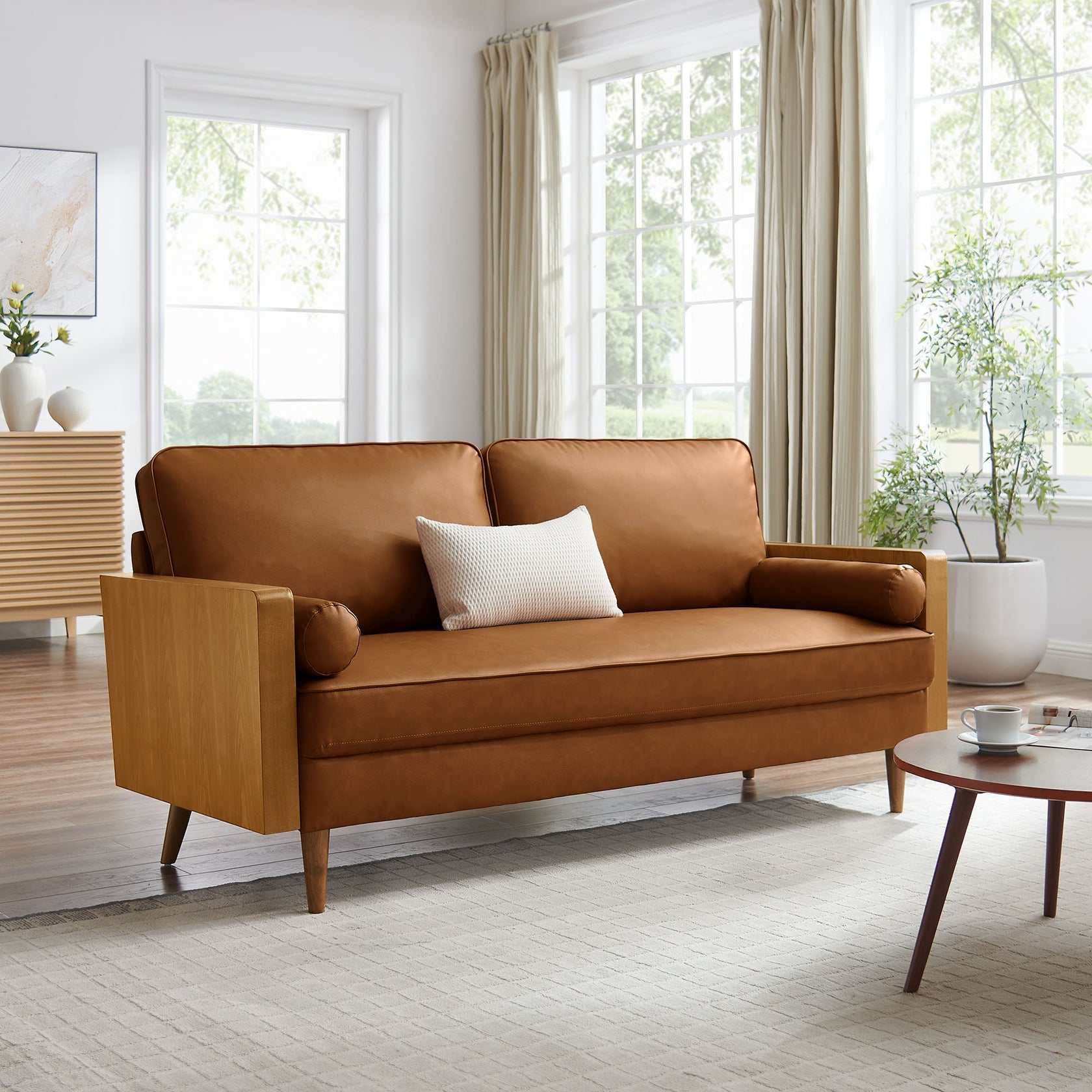 Kolden Vegan Leather Sofa - Walnut Tan
