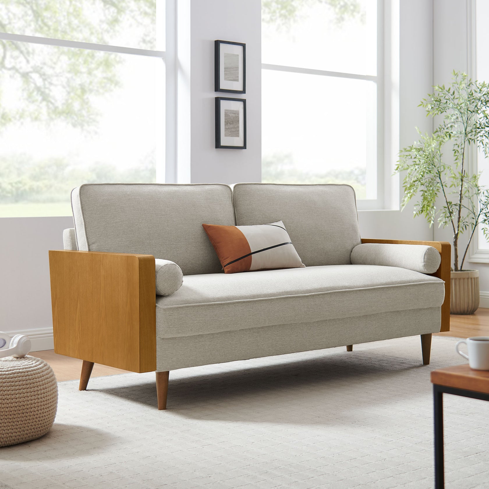 Kolden Upholstered Fabric Sofa-Walnut Heathered Weave Ivory