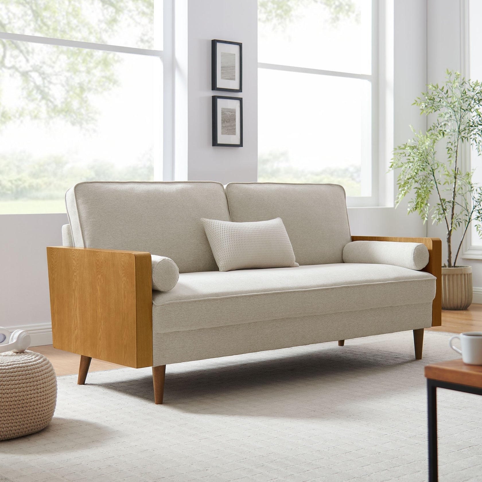 Kolden Upholstered Fabric Sofa - Walnut Heathered Weave Light Beige