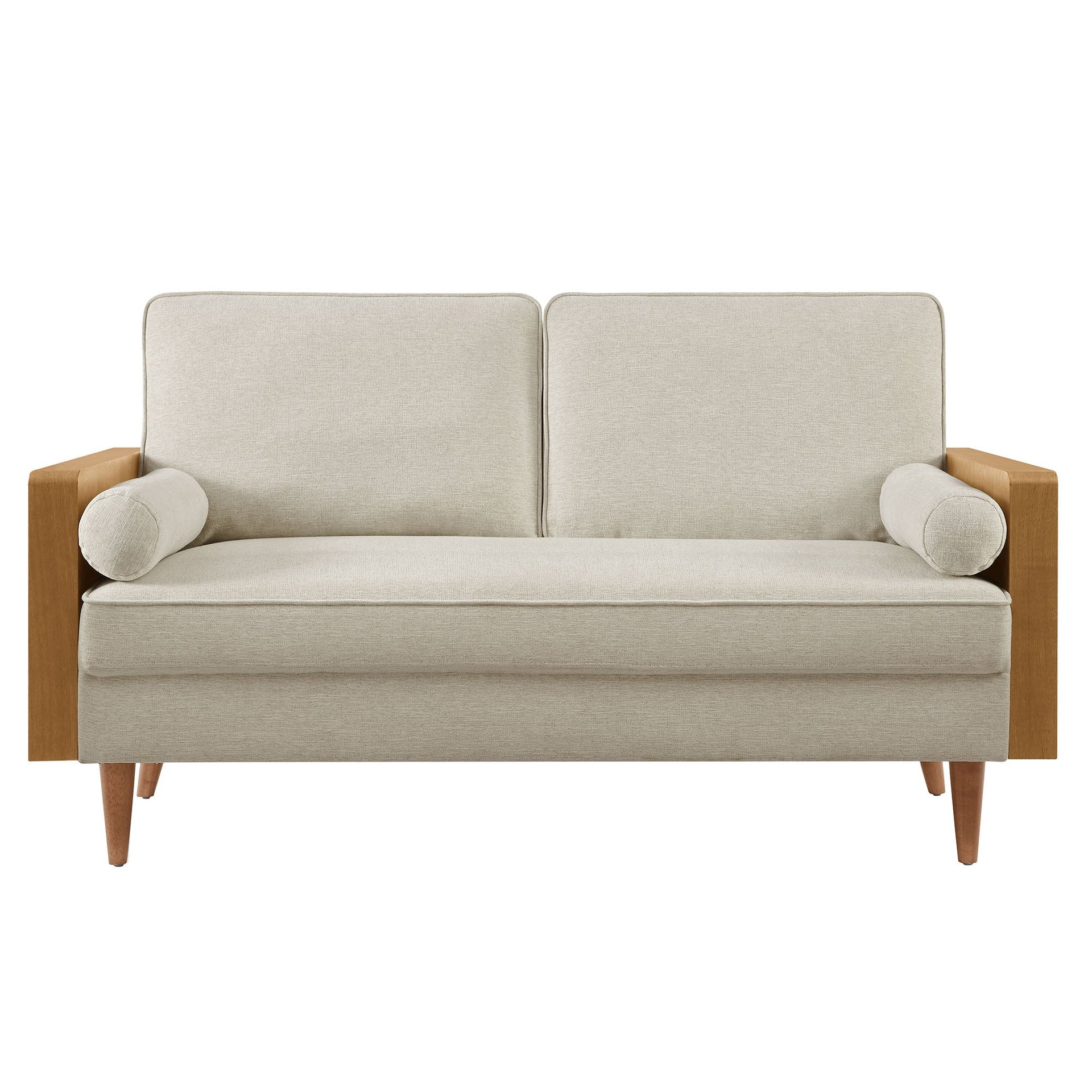 Kolden Fabric Loveseat – Walnut Heathered Weave Light Beige