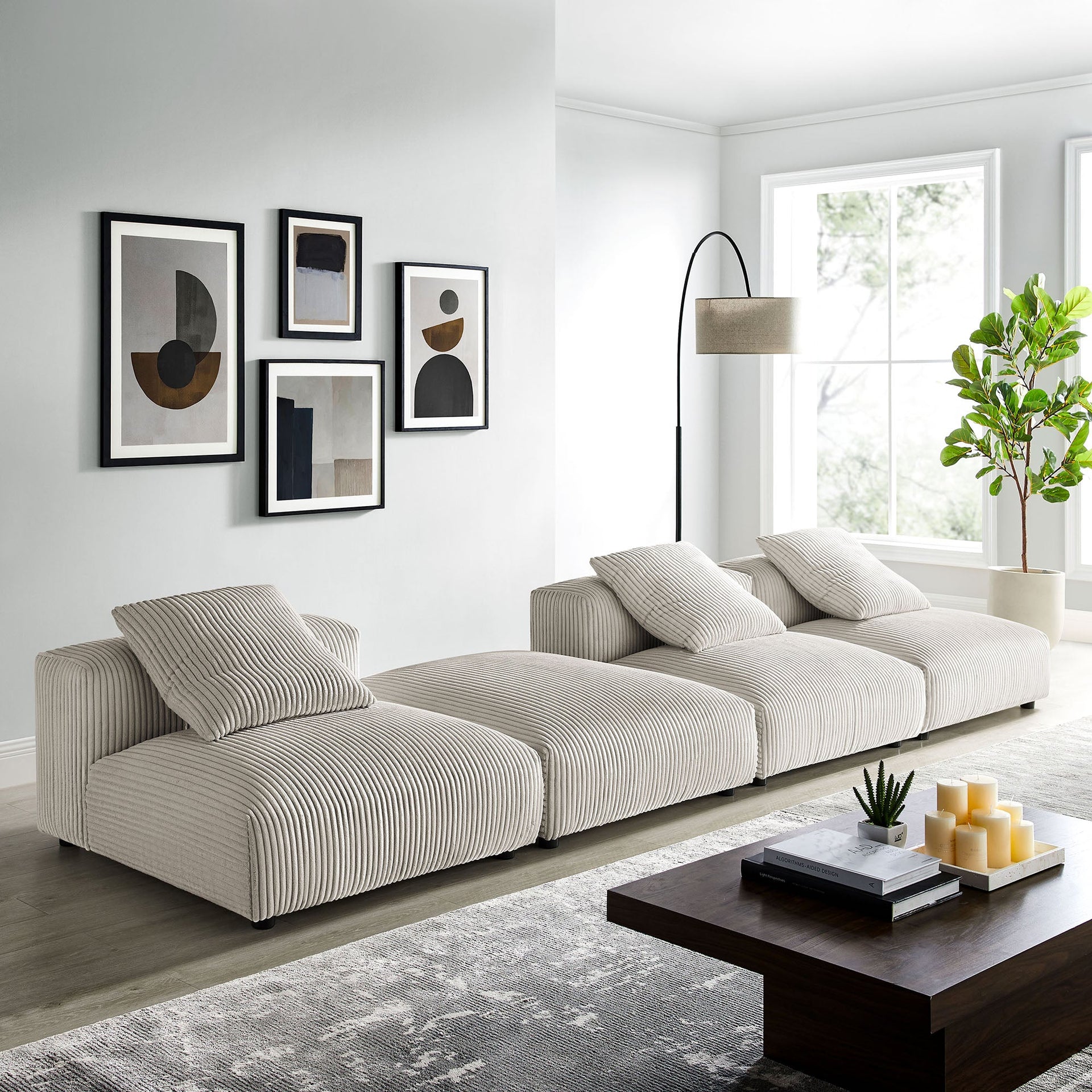 Lumi Modular Corduroy 4-Piece Sectional Sofa - Almond