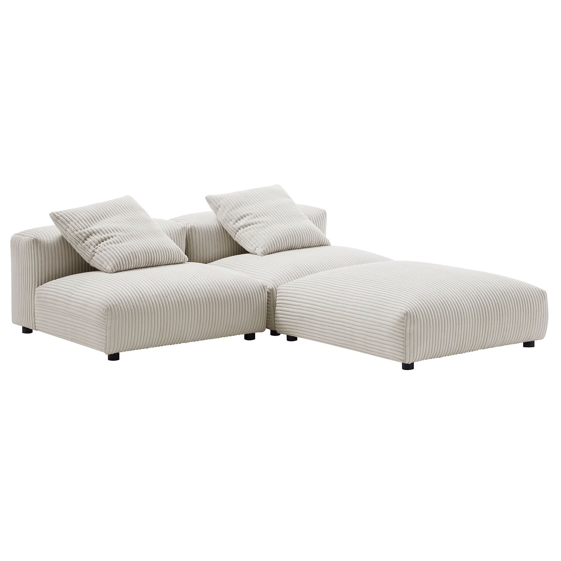 Lumi Modular Corduroy 3-Piece Sectional Sofa - Almond