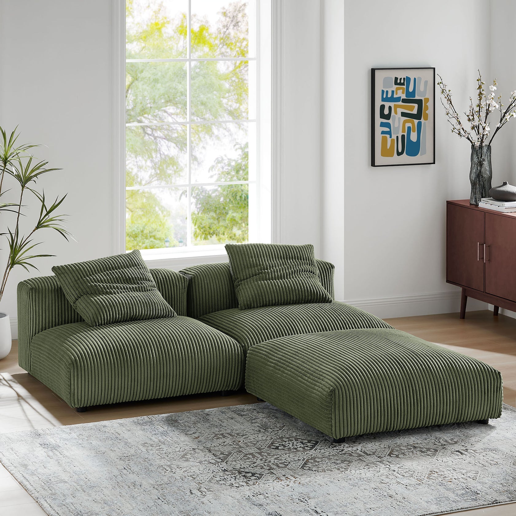 Lumi Modular Corduroy 3-Piece Sectional Sofa - Fern