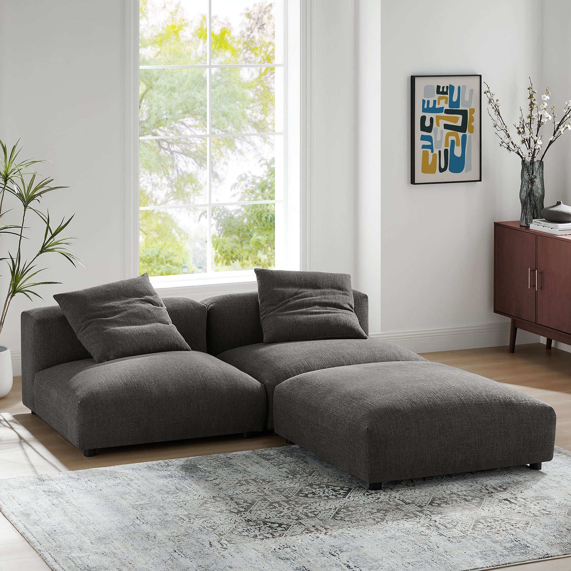 Lumi Modular Corduroy 4-Piece Sectional Sofa - Charcoal